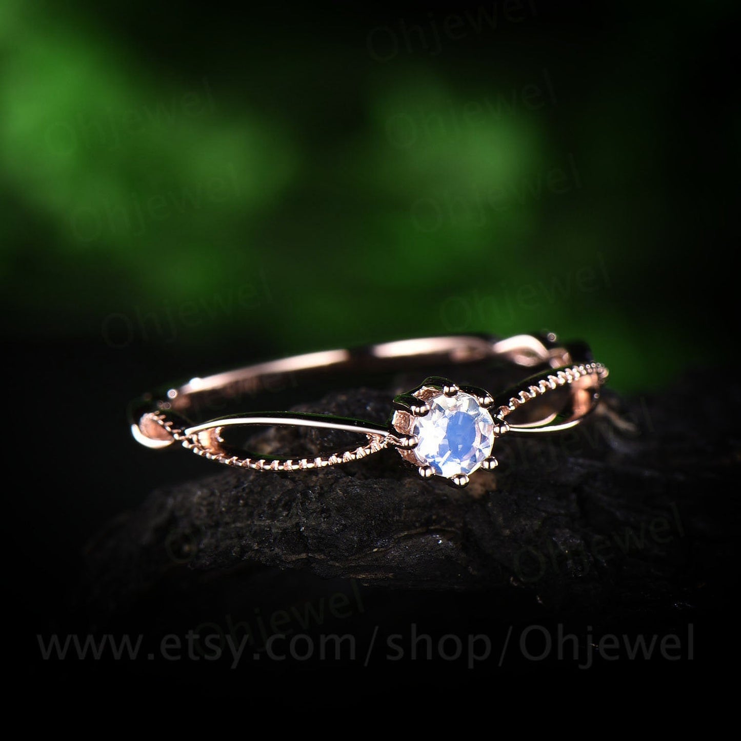 Round blue moonstone engagement ring rose gold moonstone ring gold vintage june birthstone ring unique promise bridal ring band gift for her