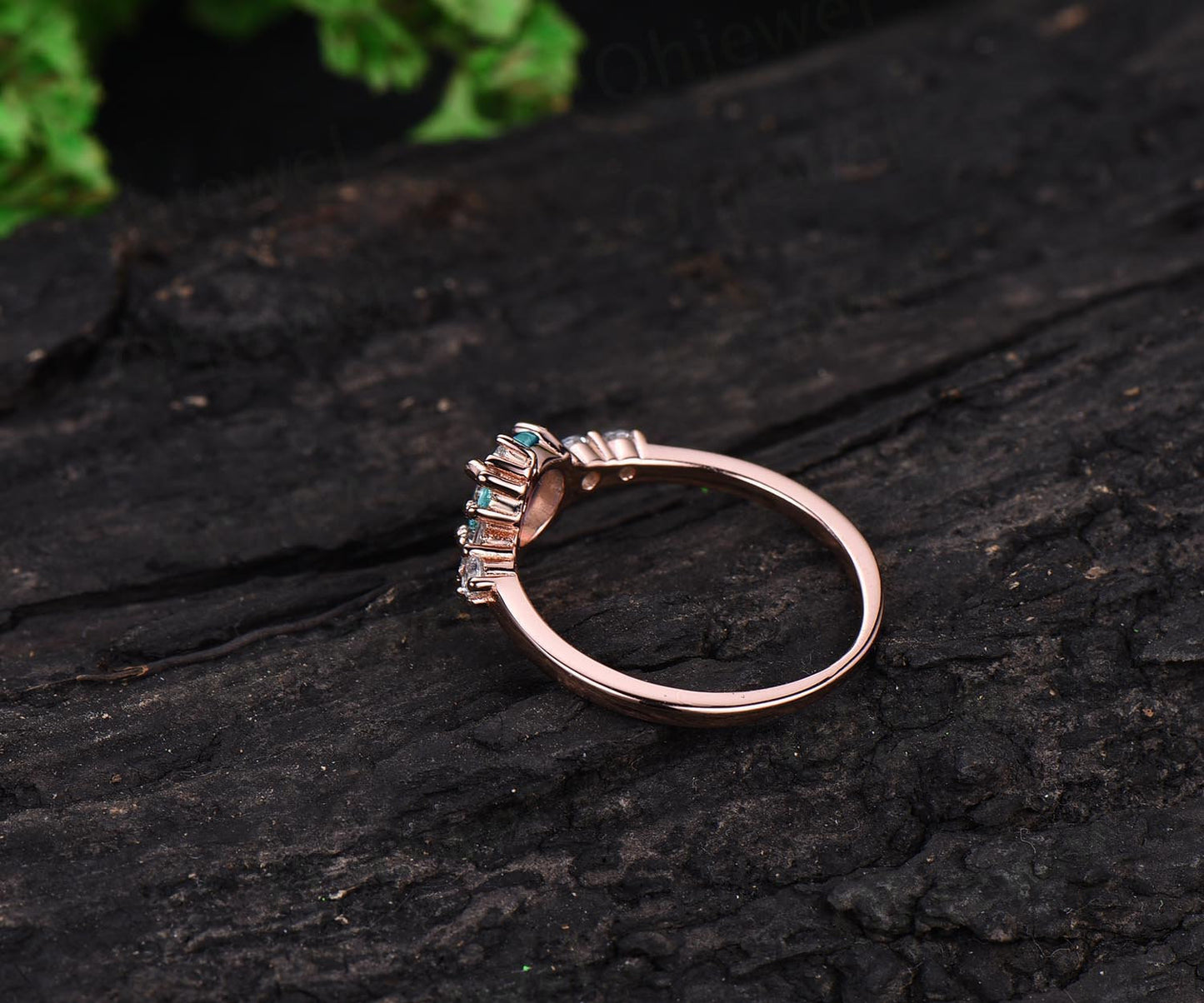 Unique moissanite ring color change alexandrite engagement ring rose gold for women vintage June birthstone anniversary wedding ring band
