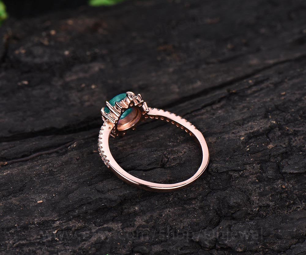 Unique halo cluster moissanite ring band 1ct round green emerald engagement ring rose gold for women vintage May birthstone wedding ring