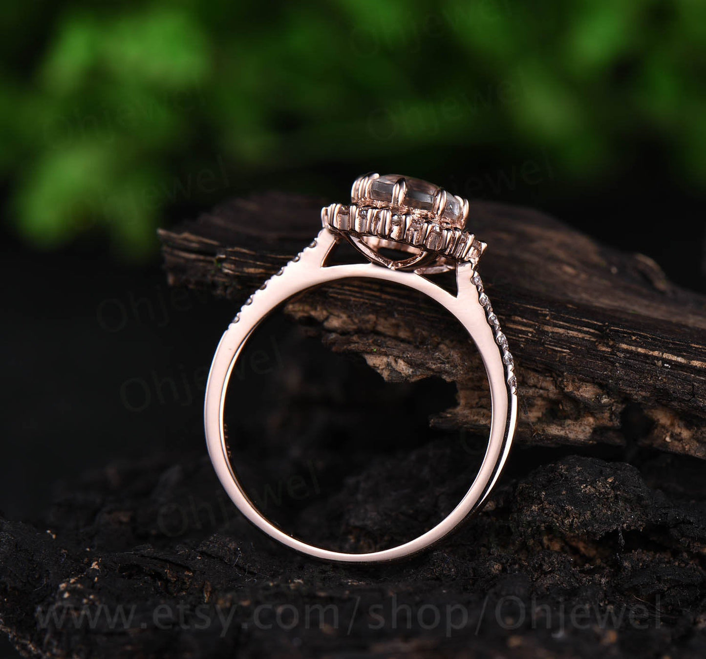 1ct moonstone engagement ring rose gold 14K/18k natural moonstone ring gold vintage June birthstone cluster halo moissanite wedding ring