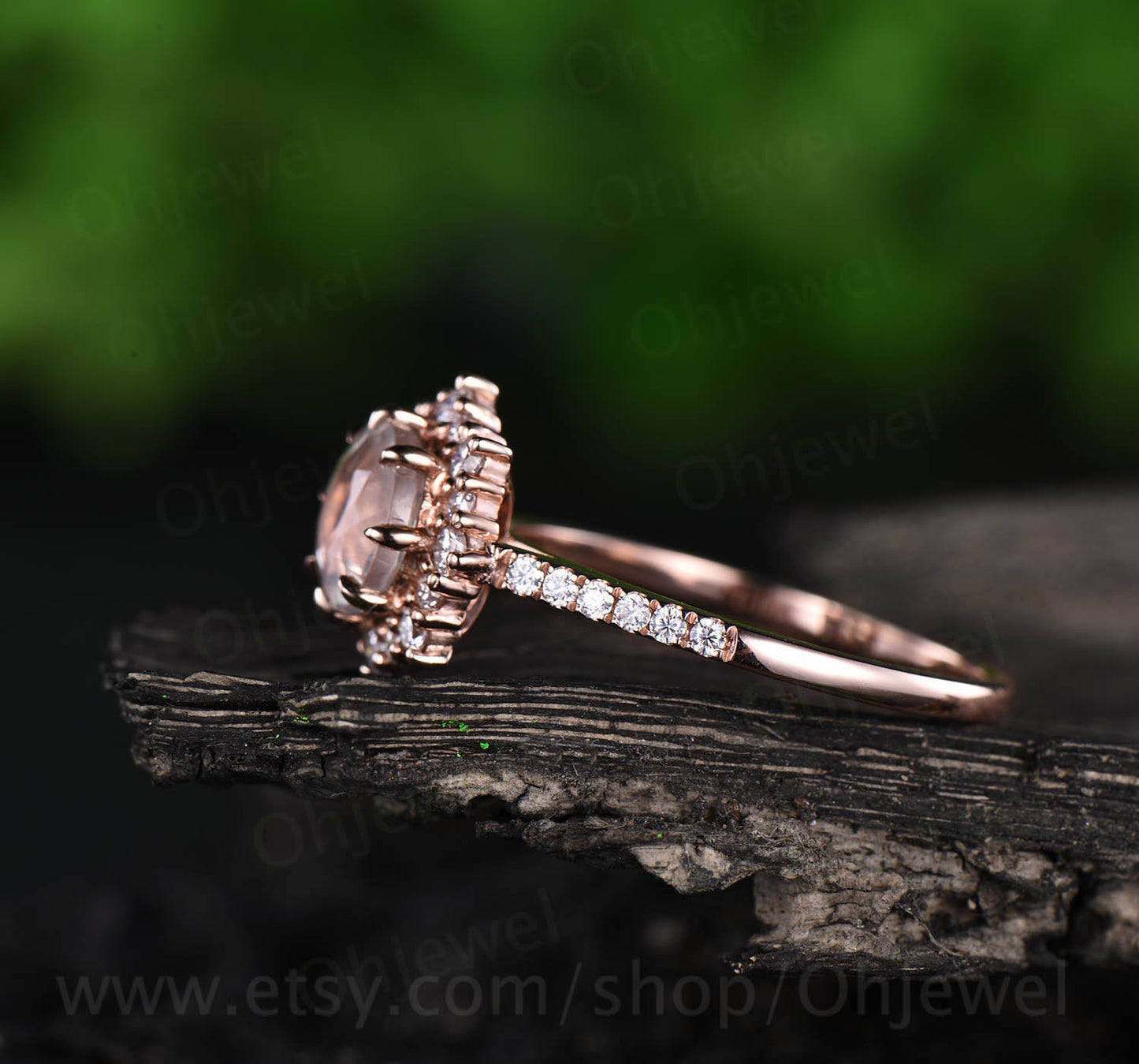 1ct moonstone engagement ring rose gold 14K/18k natural moonstone ring gold vintage June birthstone cluster halo moissanite wedding ring
