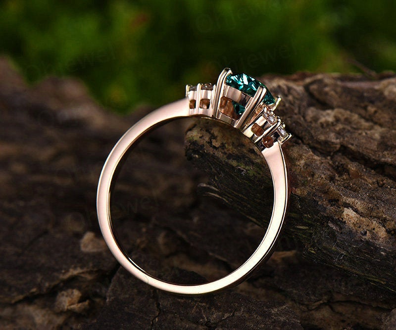 Rose gold ring vintage emerald engagement ring oval cut 6x8mm emerald ring gold unique moissanite ring May birthstone ring anniversary gift
