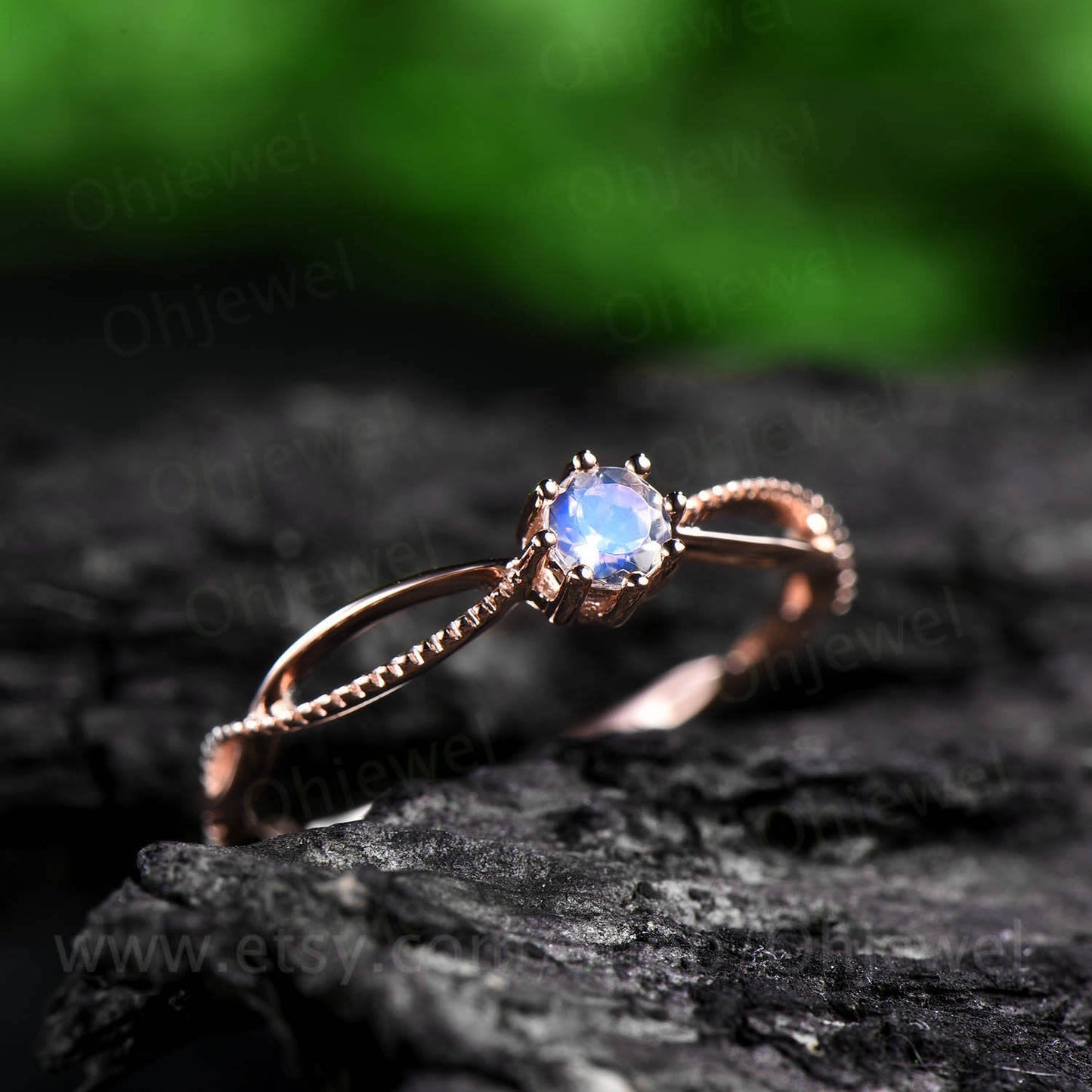 Round blue moonstone engagement ring rose gold moonstone ring gold vintage june birthstone ring unique promise bridal ring band gift for her