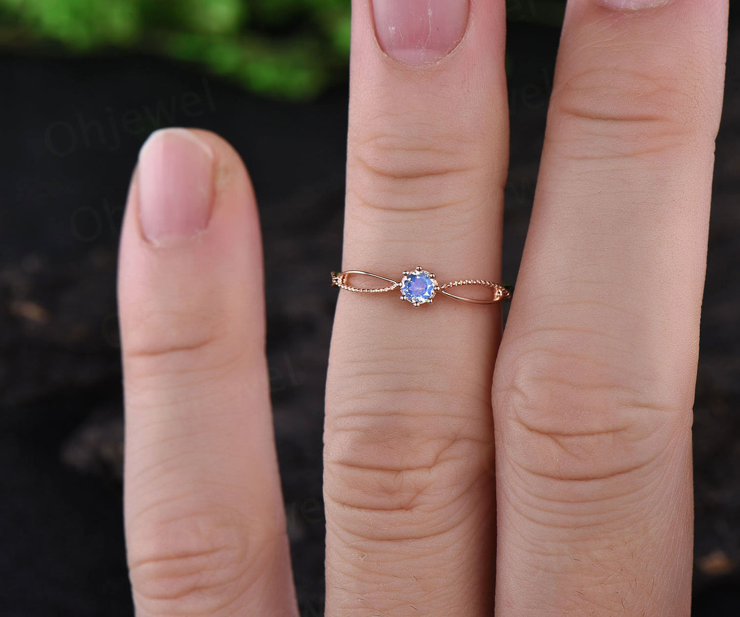 Round blue moonstone engagement ring rose gold moonstone ring gold vintage june birthstone ring unique promise bridal ring band gift for her