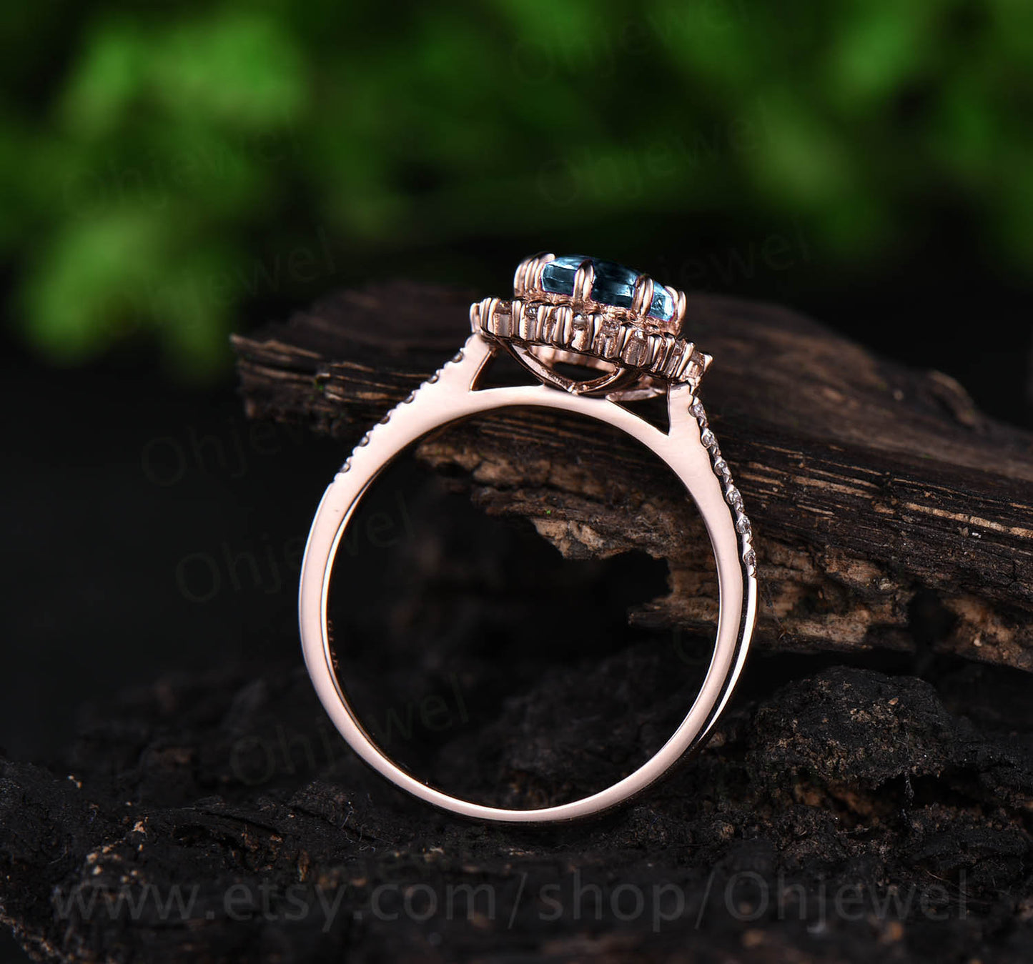 1ct round topaz ring for women vintage unique halo cluster moissanite ring London blue topaz engagement ring rose gold wedding ring band