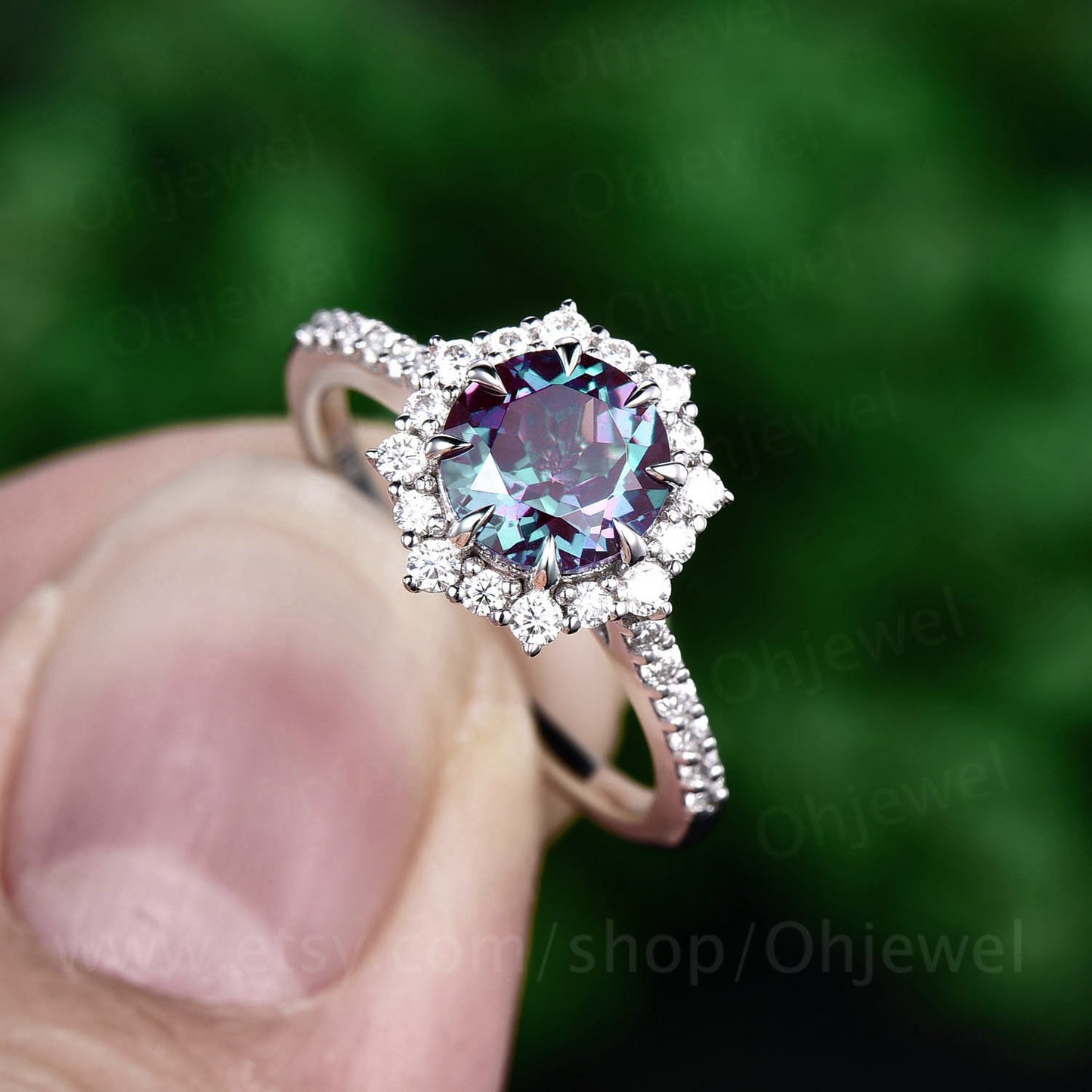 1ct Color change alexandrite ring gold women vintage alexandrite engagement ring set art deco rose gold diamond ring wedding ring set gift