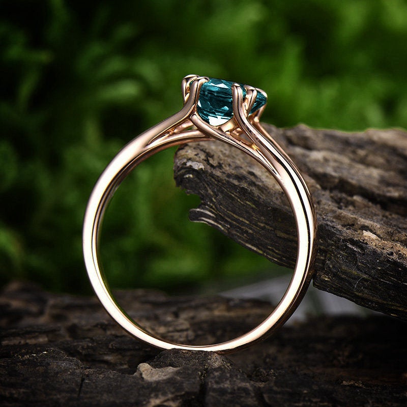 Solitaire engagement ring Alexandrite engagement ring rose gold split shank June birthstone ring anniversary wedding ring gift for her women