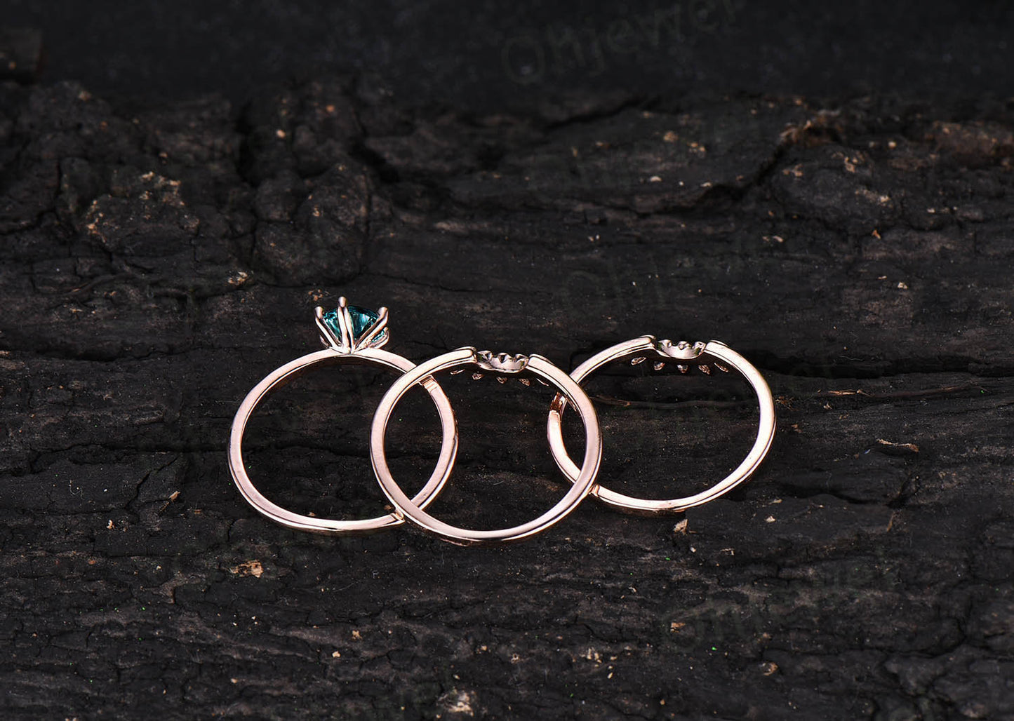 3pcs Alexandrite bridal set color change alexandrite engagement ring set rose gold crown marquise moissanite wedding June birthstone ring