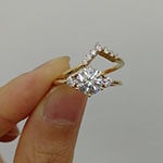 Three stone moissanite engagement ring set rose gold 14K/18K moissanite ring set rose gold moissanite wedding ring band unique promise ring