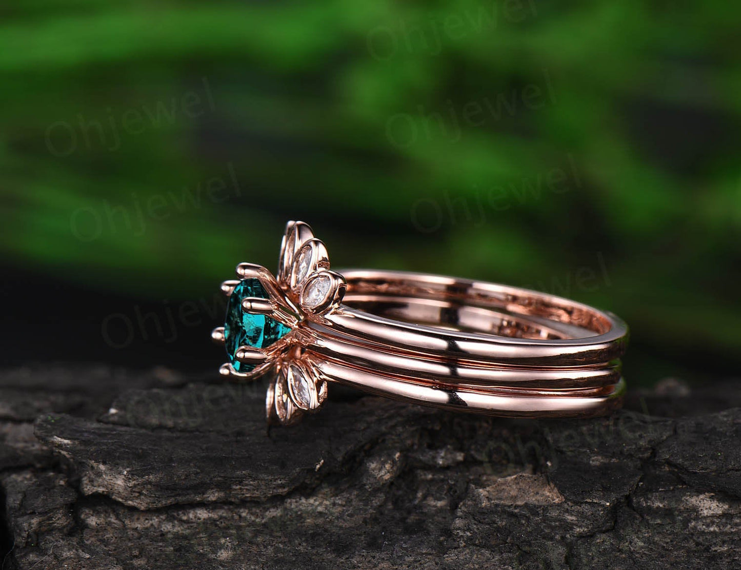 3pcs Alexandrite bridal set color change alexandrite engagement ring set rose gold crown marquise moissanite wedding June birthstone ring