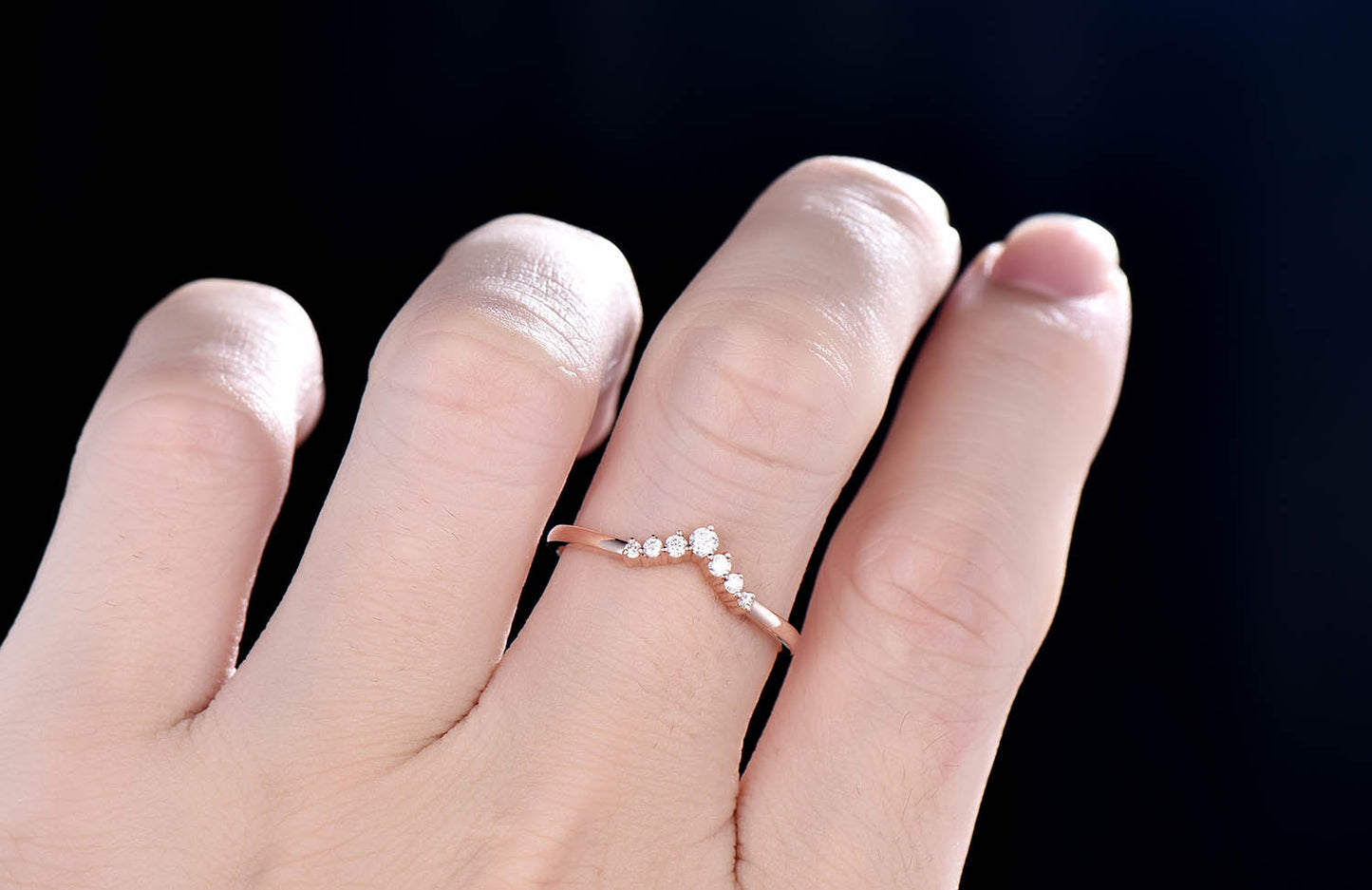 Moissanite wedding band curved moissanite wedding ring band bridal ring solid 10k 14k 18k rose gold stacking matching band