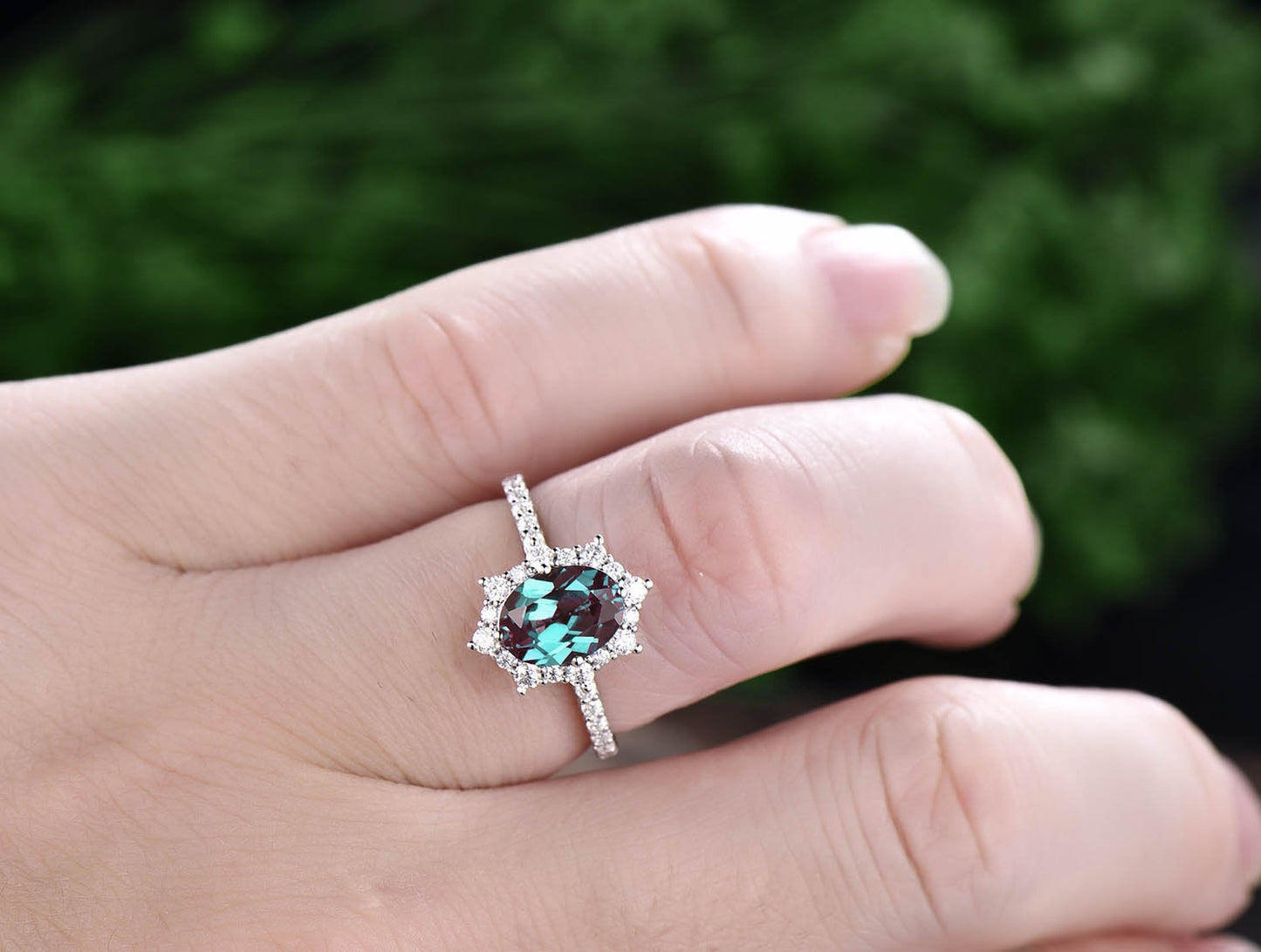 Vintage unique moissanite engagement ring oval cut alexandrite engagement ring white gold birthday wedding anniversary gift antique jewelry