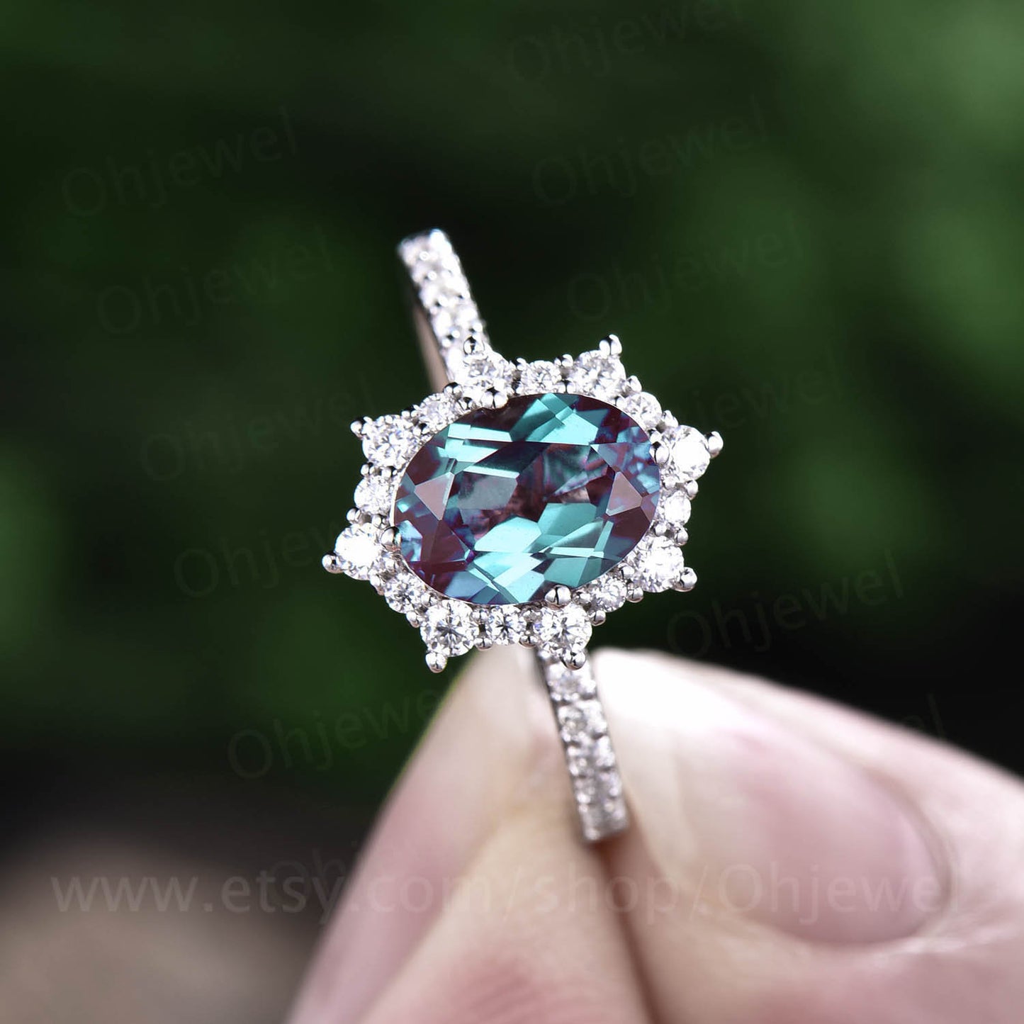 Vintage unique moissanite engagement ring oval cut alexandrite engagement ring white gold birthday wedding anniversary gift antique jewelry