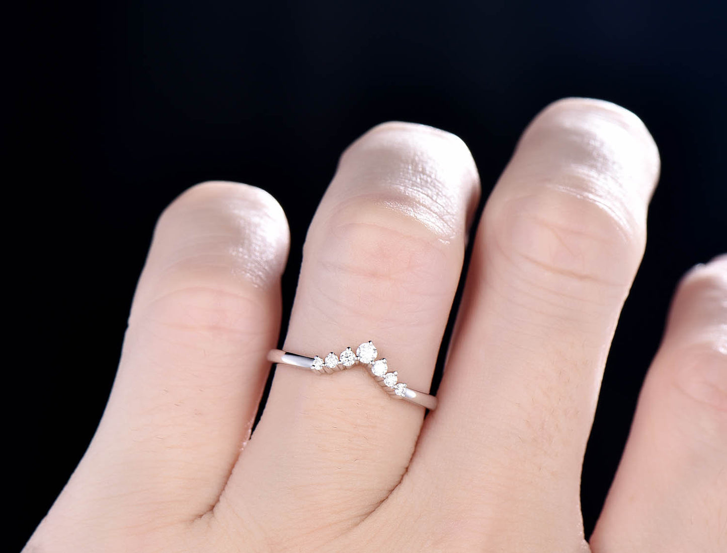 Moissanite wedding band curved moissanite wedding ring band bridal ring solid 10k 14k 18k rose gold stacking matching band