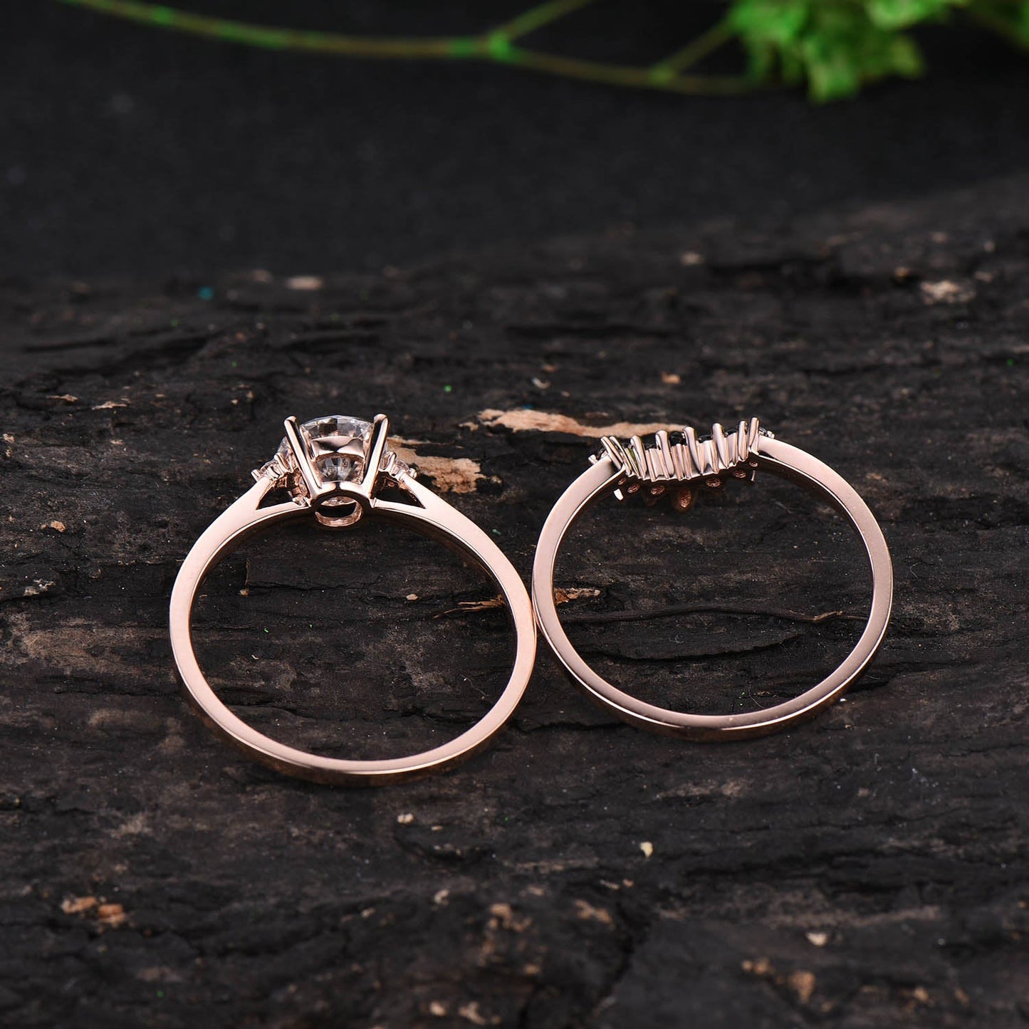 1ct Moissanite engagement ring set 2pcs Moissanite bridal set rose gold marquise crown black diamond wedding band anniversary gift jewelry