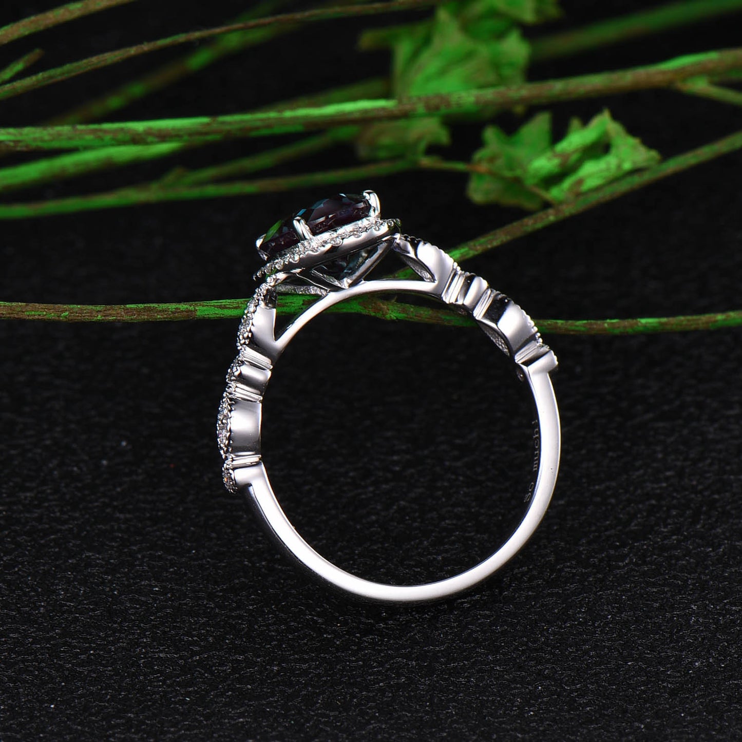 6x8mm oval alexandrite ring vintage unique marquise halo cluster moissanite ring color change alexandrite engagement ring white gold ring