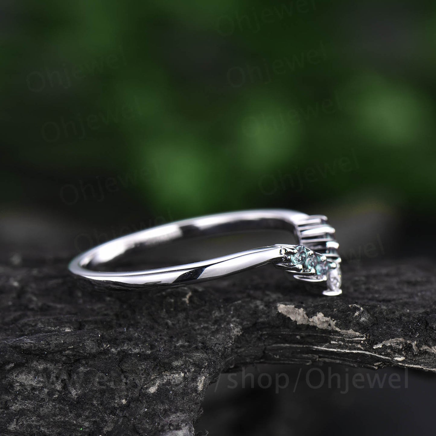 Curved V Alexandrite wedding band crown moissanite wedding ring matching stacking ring band rose gold jewelry anniversary birthday gift