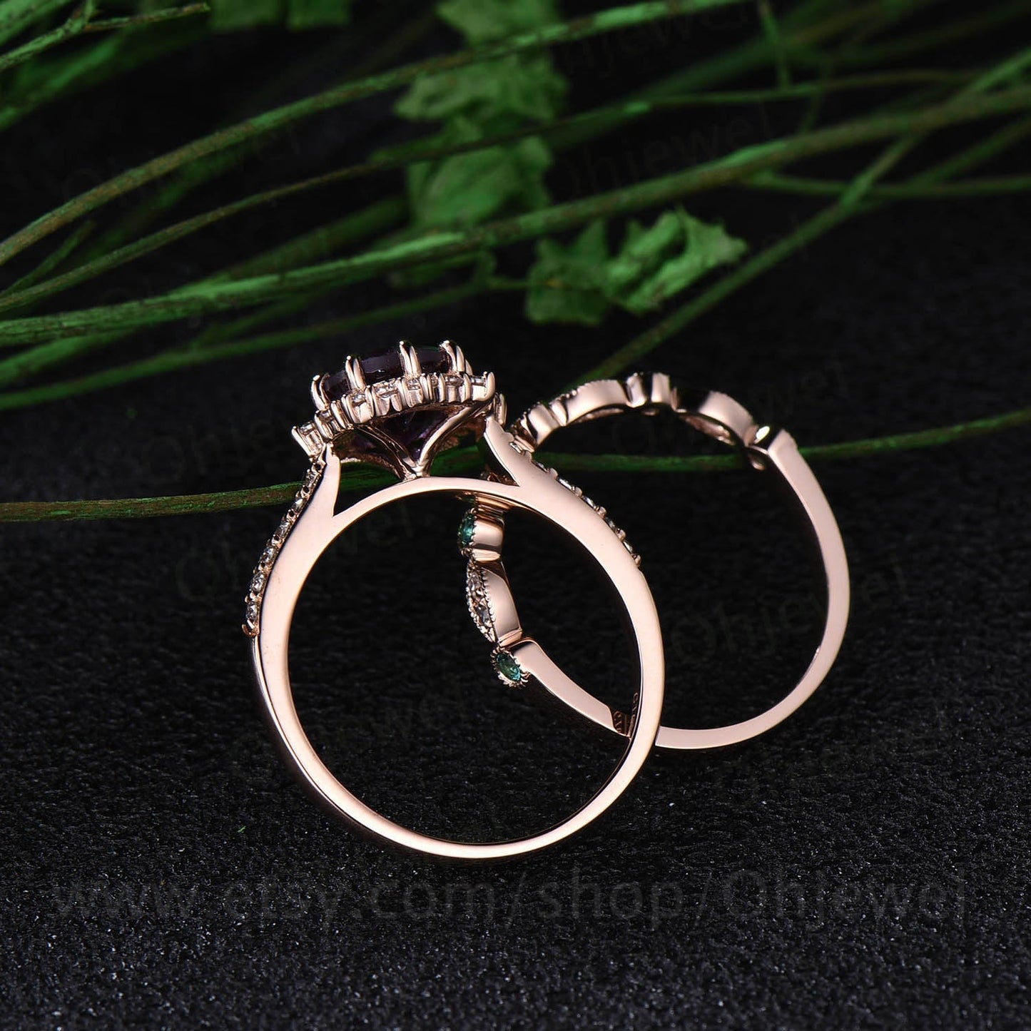 Only 1pc rose gold alexandrite diamond wedding band jewelry matching band