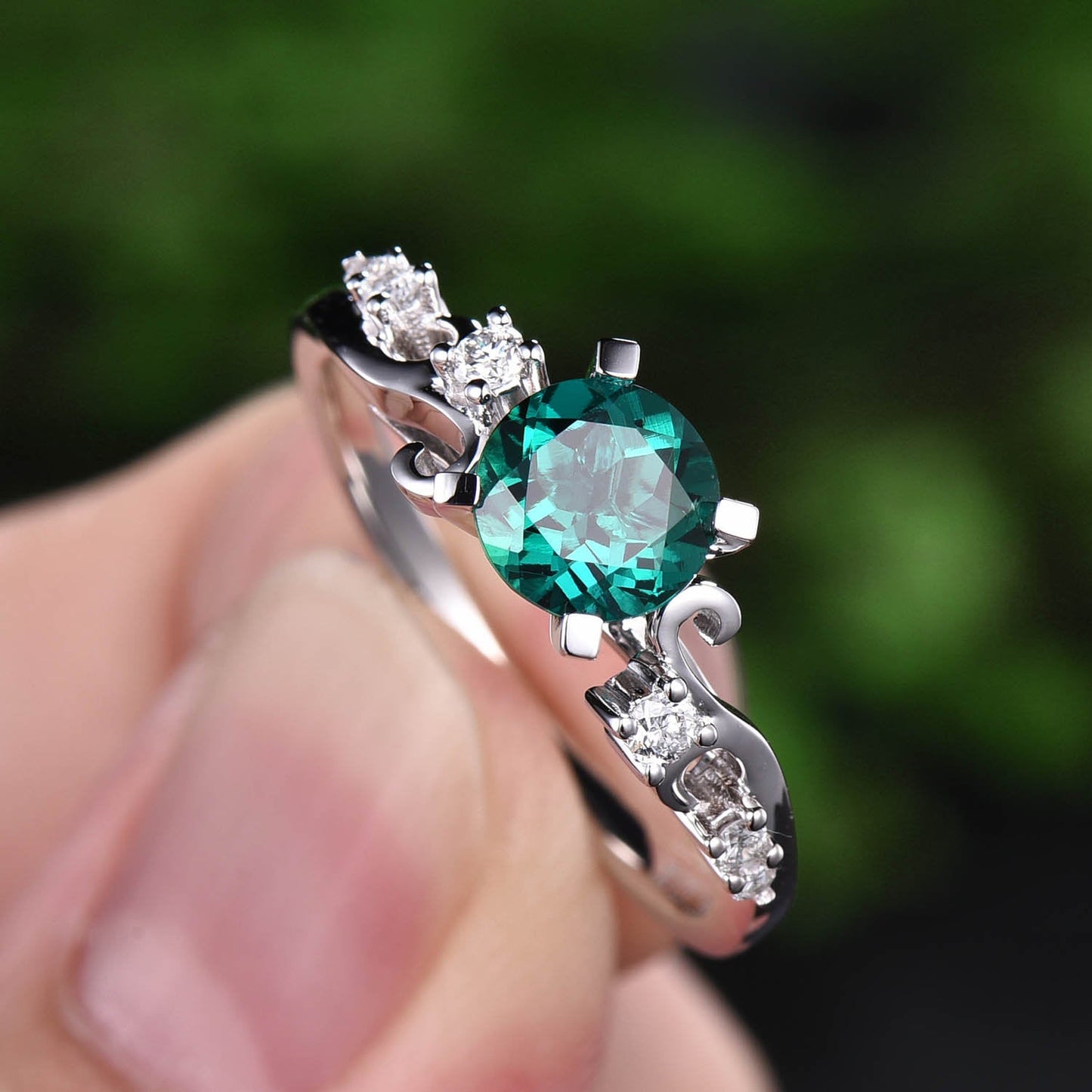 Emerald engagement ring rose gold 14K/18K emerald ring gold vintage diamond ring unique wedding ring band promise ring may birthstone ring