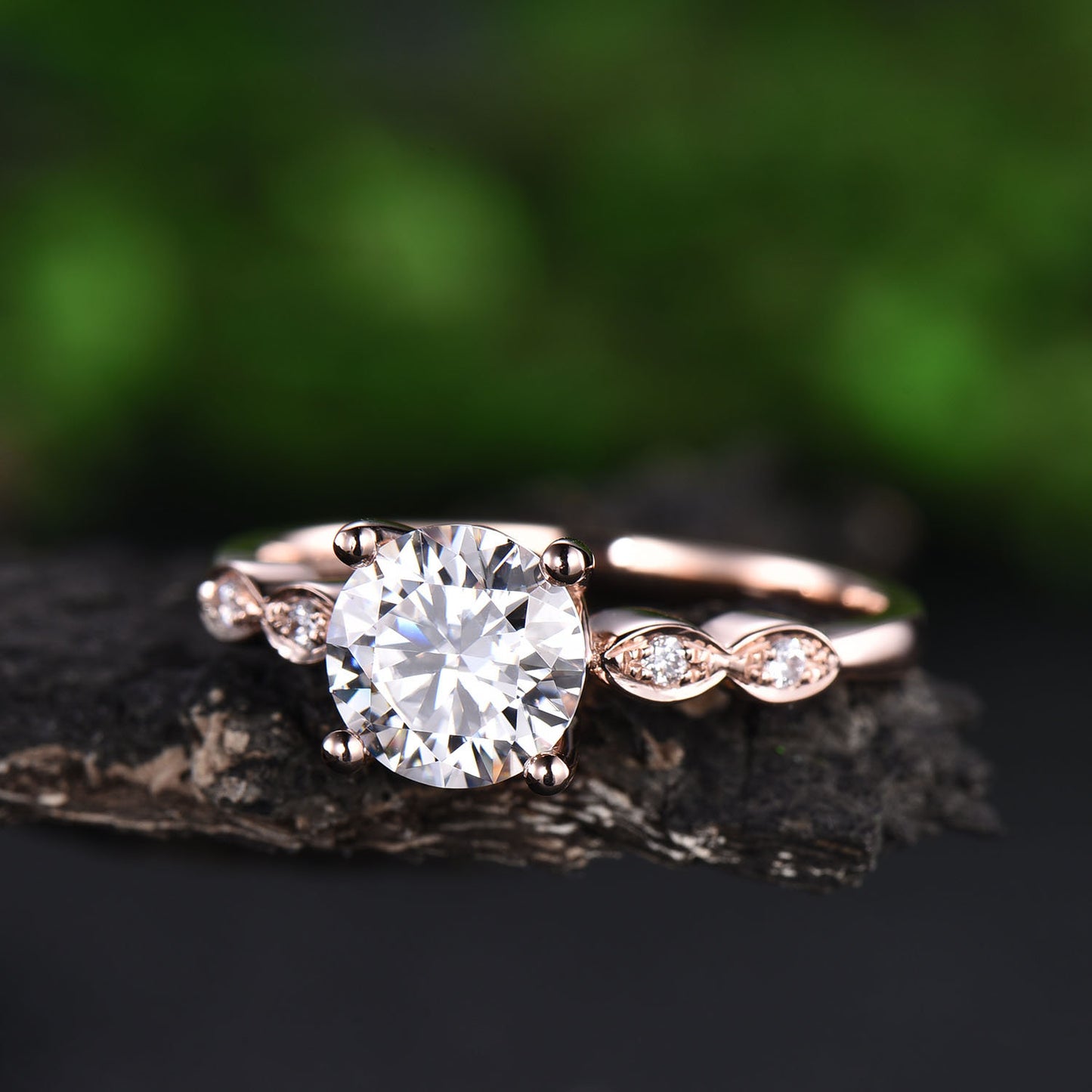 1.25ct round cut moissanite engagement ring rose gold 14K/18K moissanite art deco ring unique vintage engagement ring gift for her jewelry