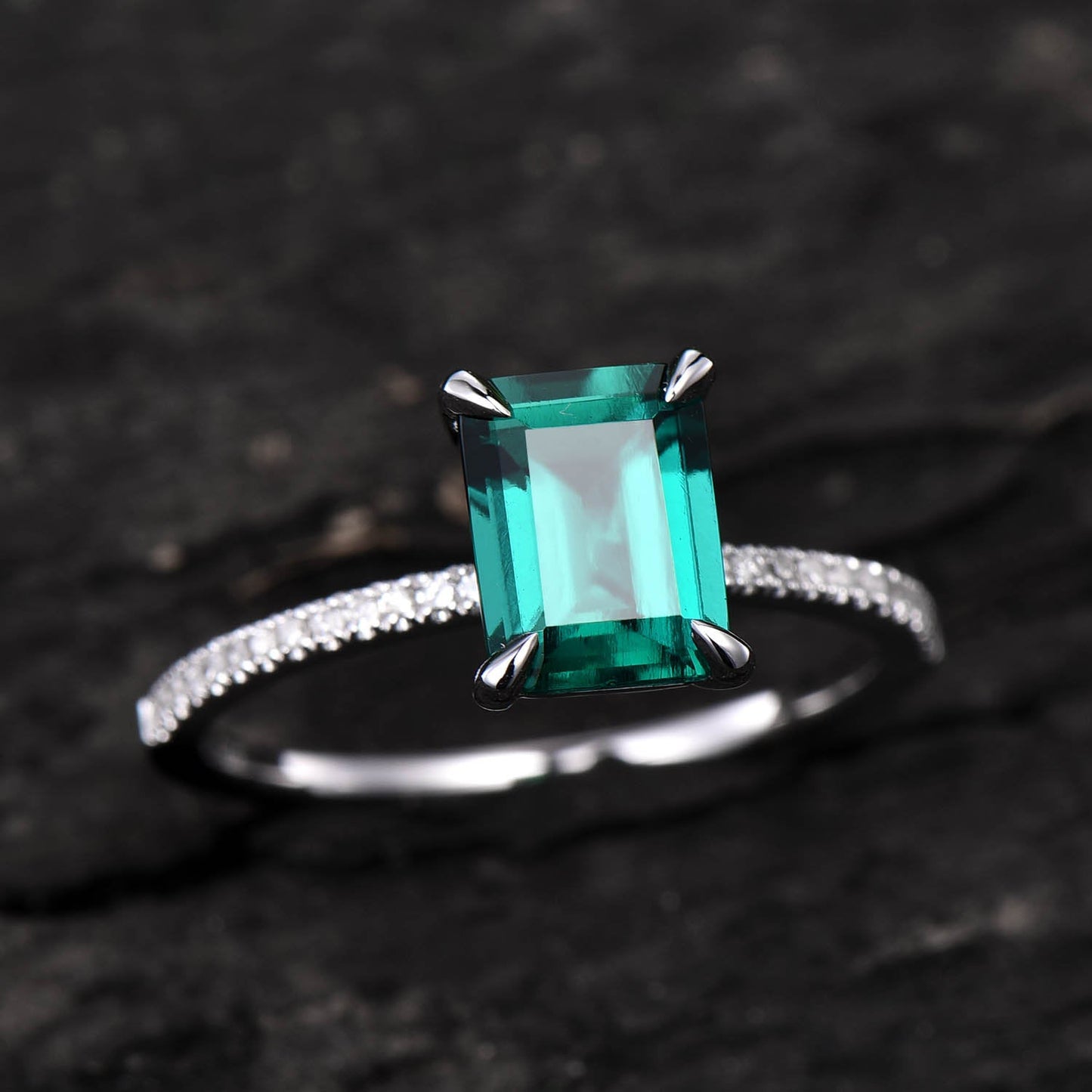 Emerald cut emerald ring for women vintage emerald engagement ring rose gold unique bridal ring half eternity diamond ring anniversary gift