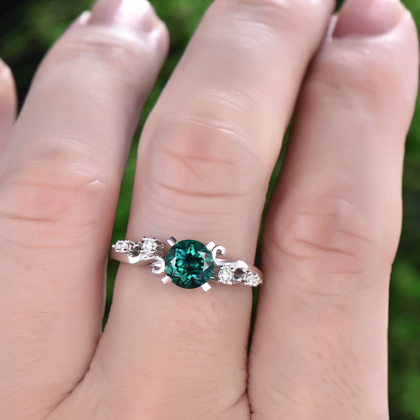 Emerald engagement ring rose gold 14K/18K emerald ring gold vintage diamond ring unique wedding ring band promise ring may birthstone ring