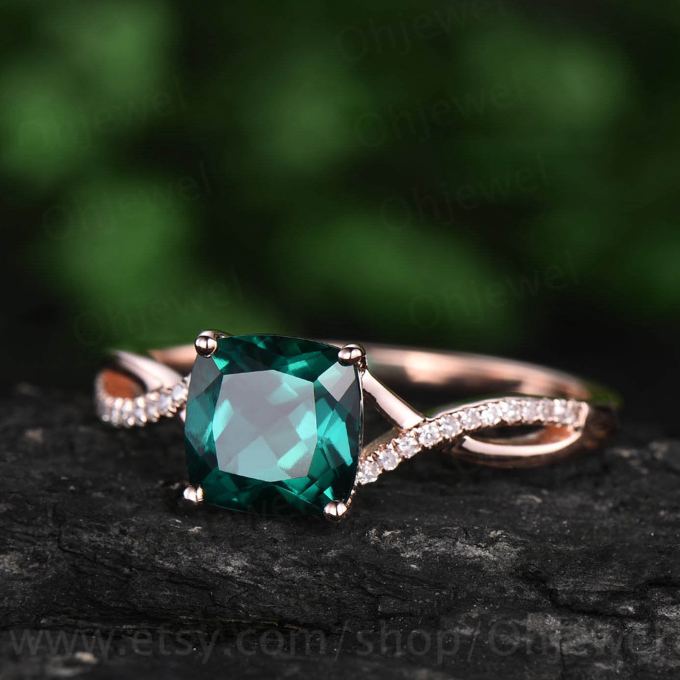 1.5ct cushion emerald engagement ring rose gold 14K/18K emerald ring vintage real diamond ring may birthstone promise wedding bridal ring