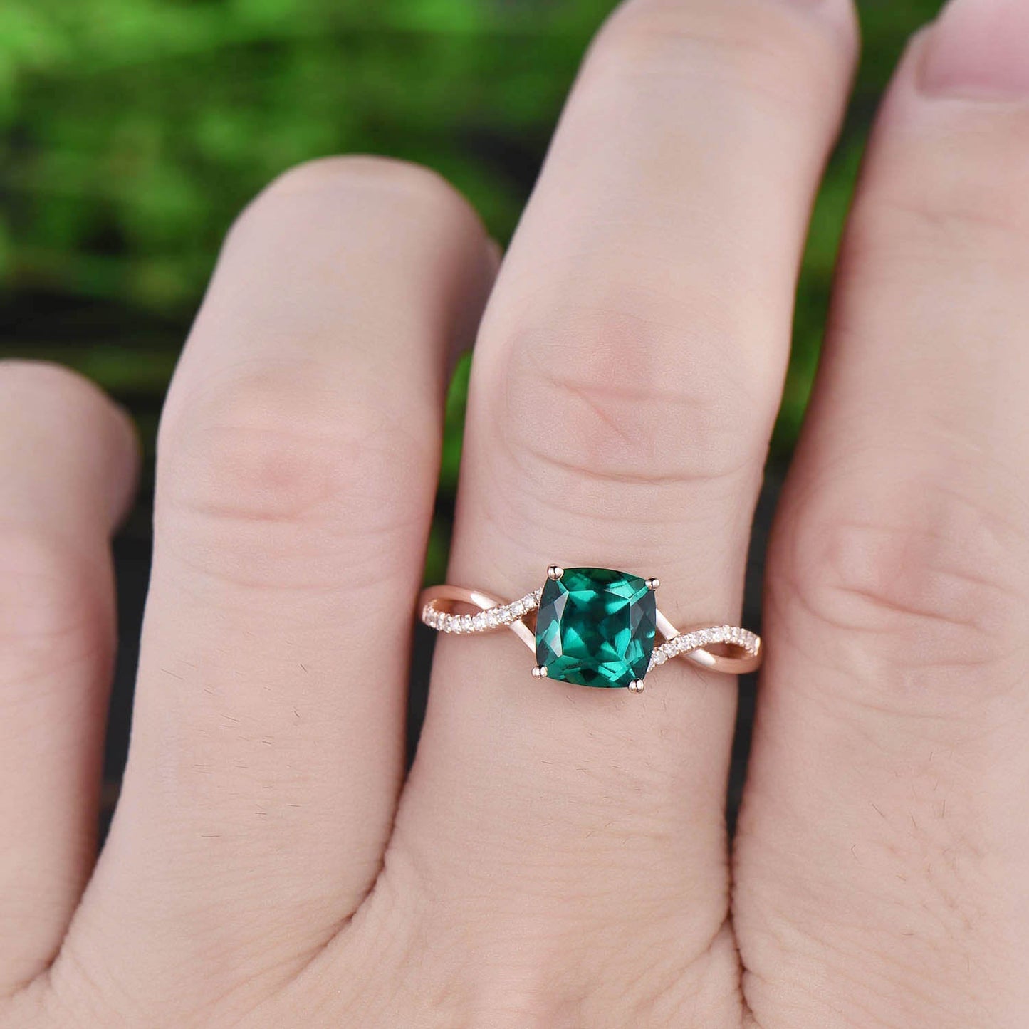 1.5ct cushion emerald engagement ring rose gold 14K/18K emerald ring vintage real diamond ring may birthstone promise wedding bridal ring