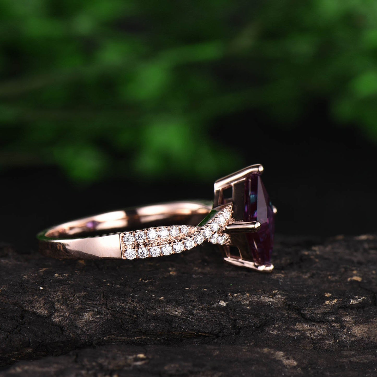 7mm Princess cut Alexandrite ring color change Alexandrite engagement ring rose gold unique twisted moissanite ring wedding anniversary gift