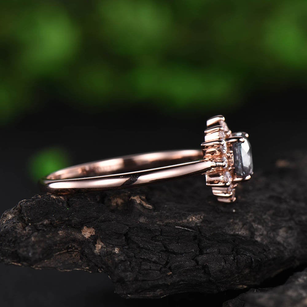 Sunflower cluster halo moissanite ring 5mm moonstone ring gold vintage moonstone engagement ring rose gold anniversary gift unique jewelry