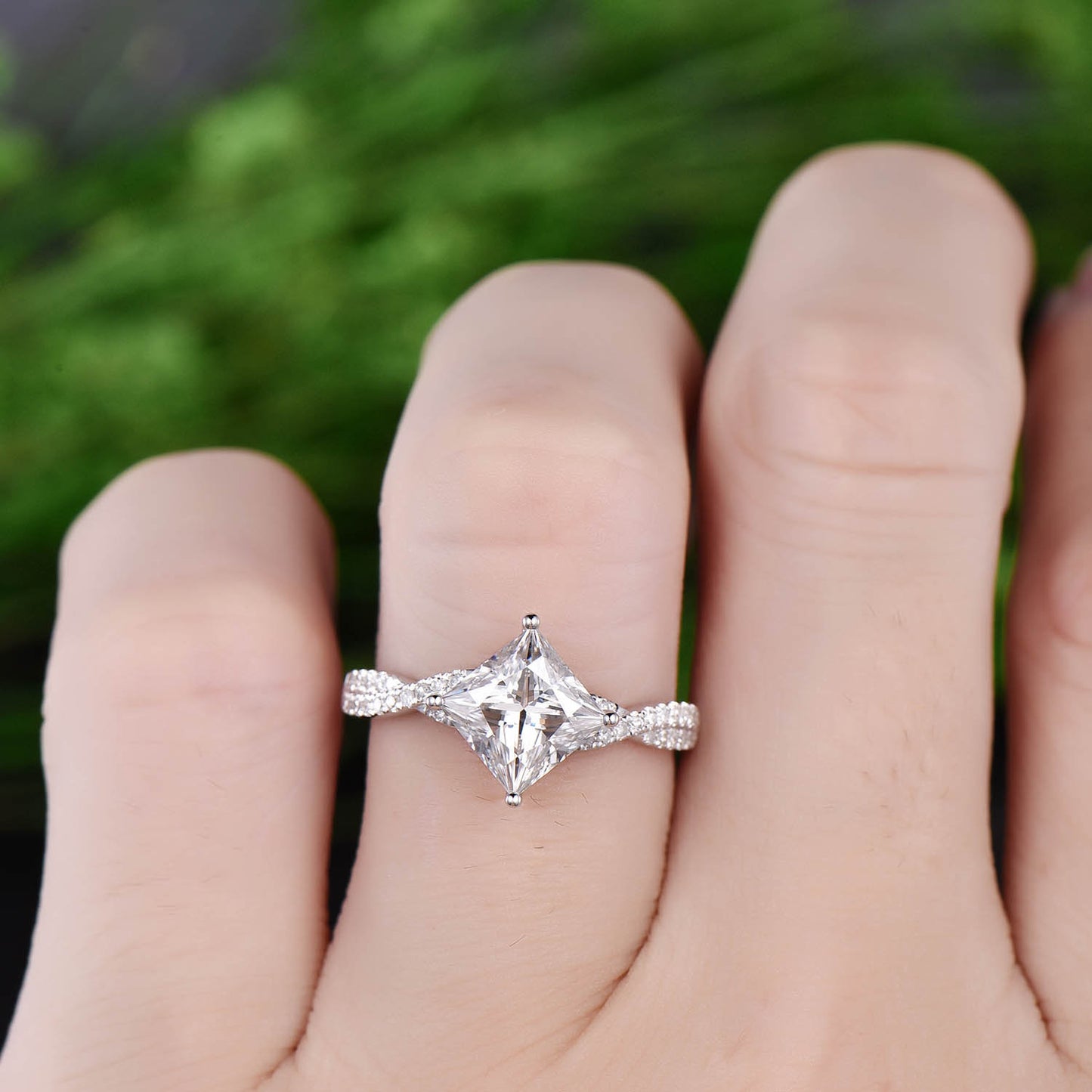 Unique vintage princess cut engagement ring moissanite engagement ring solid 14k 18k white gold promise bridal wedding ring anniversary gift