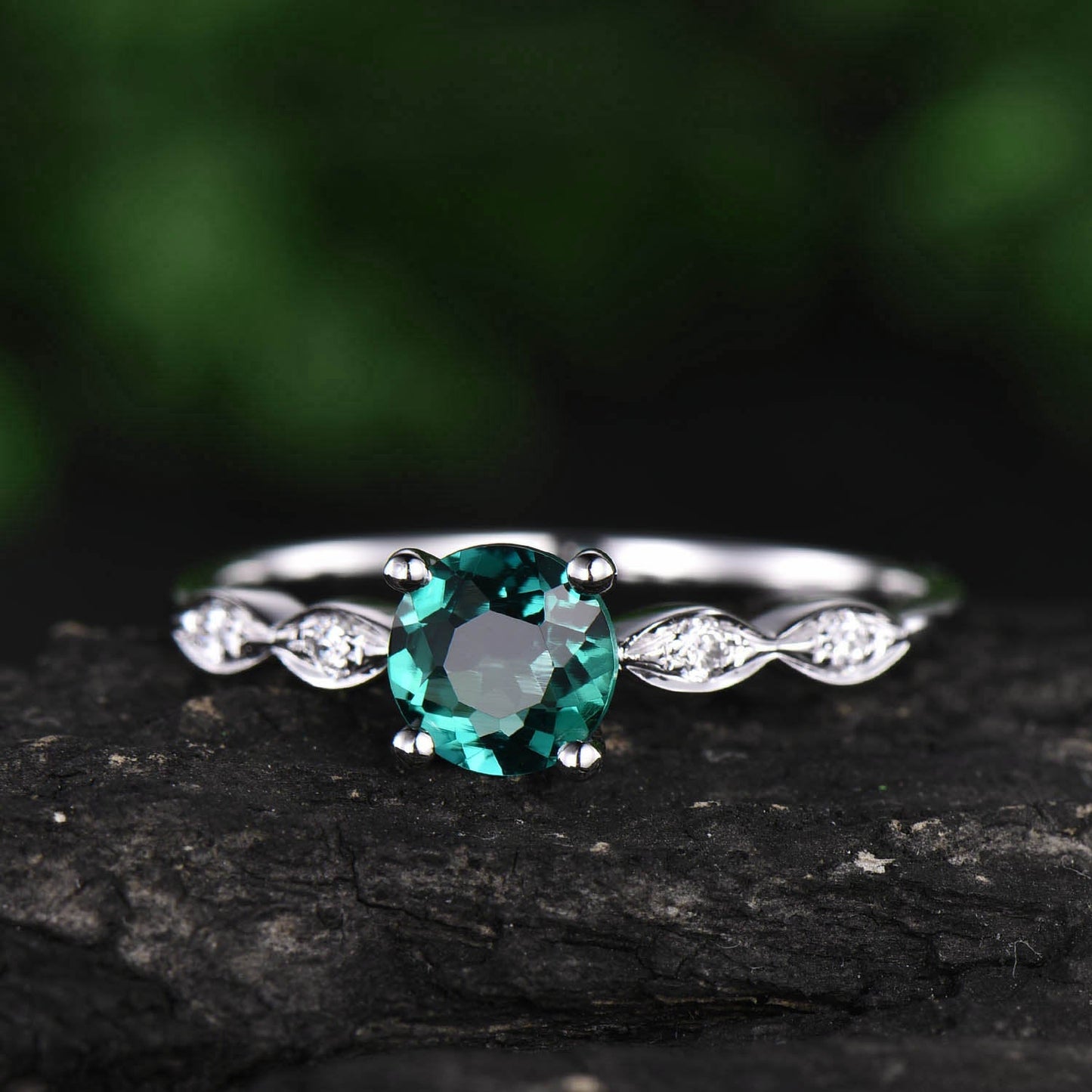 Green emerald engagement ring rose gold 14K/18K emerald ring may birthstone ring diamond wedding ring unique marquise promise ring