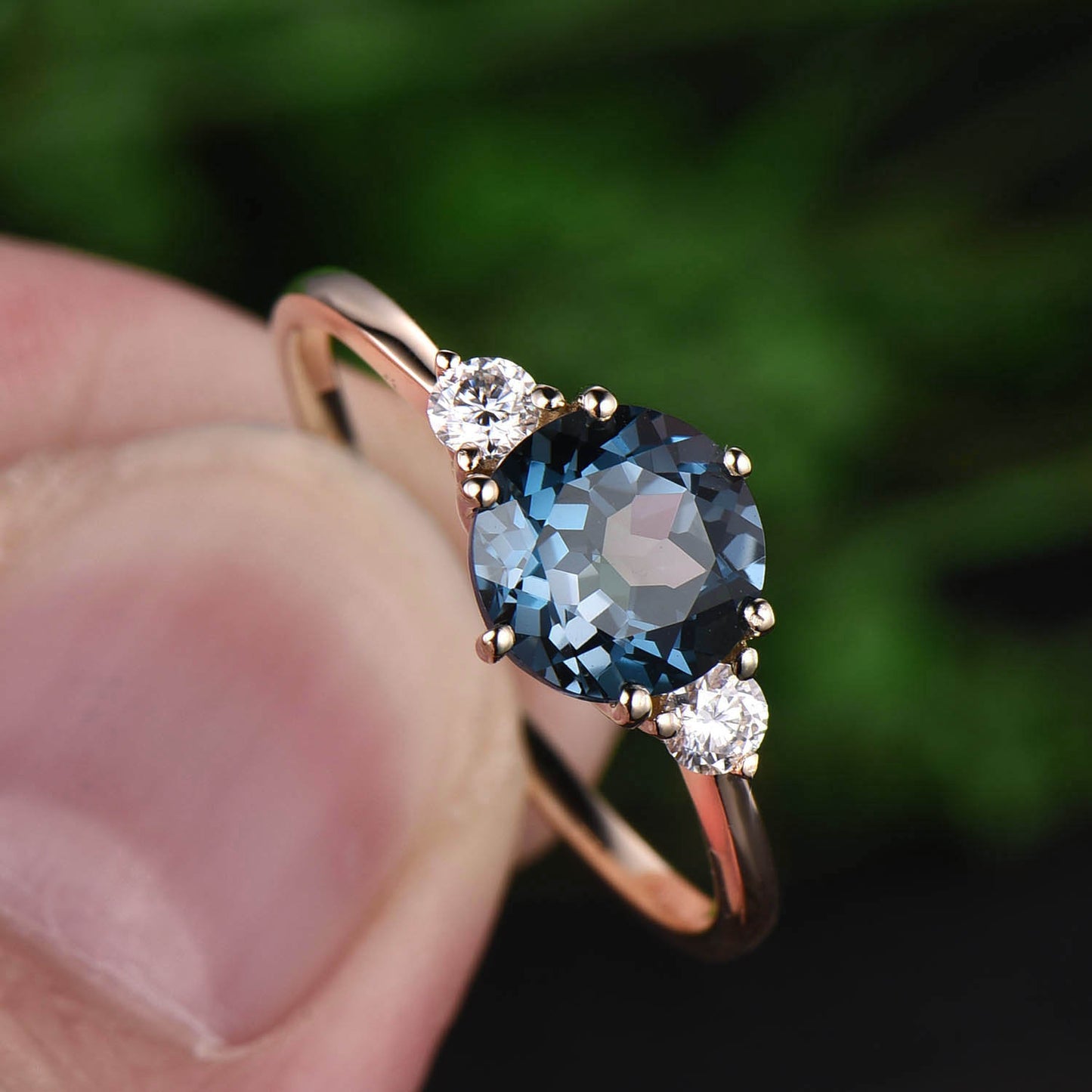1pc Only the London blue topaz engagement ring rose gold 14K/18K Three stone topaz ring vintage November birthstone moissanite wedding ring