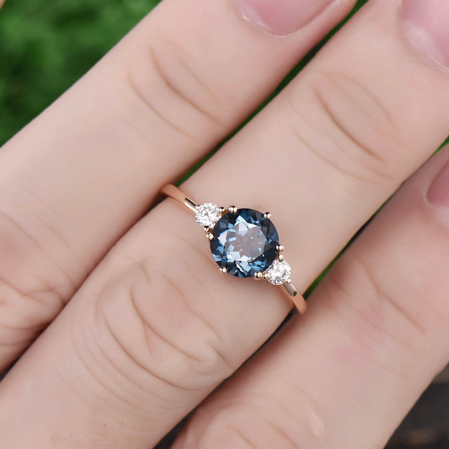 1pc Only the London blue topaz engagement ring rose gold 14K/18K Three stone topaz ring vintage November birthstone moissanite wedding ring