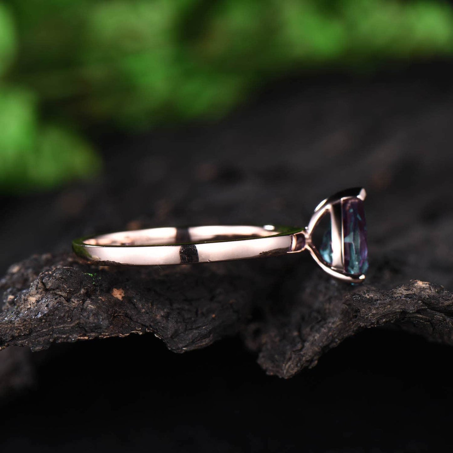 Pear shaped Alexandrite engagement ring solid 14k rose gold vintage unique Solitaire engagement ring dainty anniversary wedding ring women