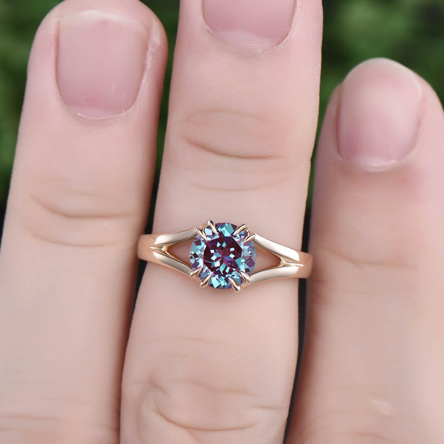 Solitaire engagement ring Alexandrite engagement ring rose gold split shank June birthstone ring anniversary wedding ring gift for her women