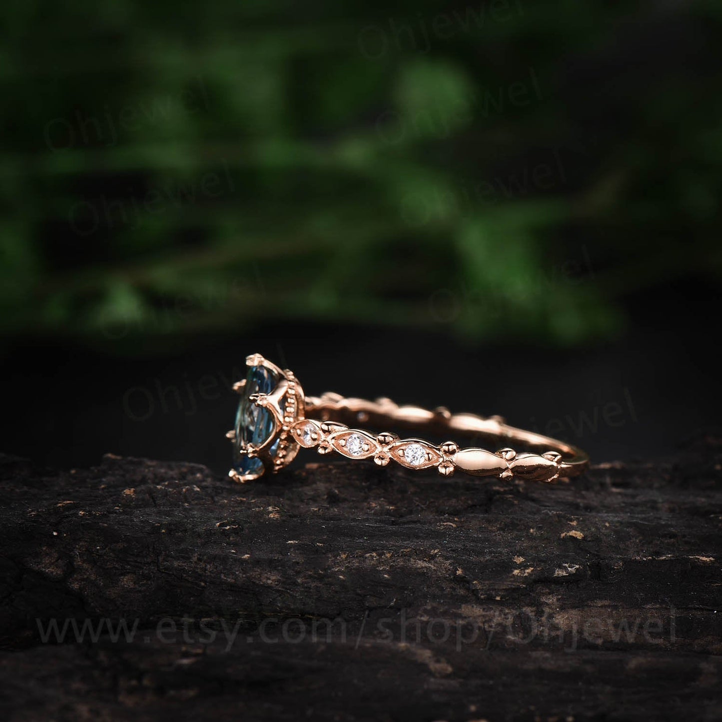 5x7mm oval cut London blue topaz engagement ring solid rose gold ring vintage topaz ring art deco moissanite ring birthday gift for her