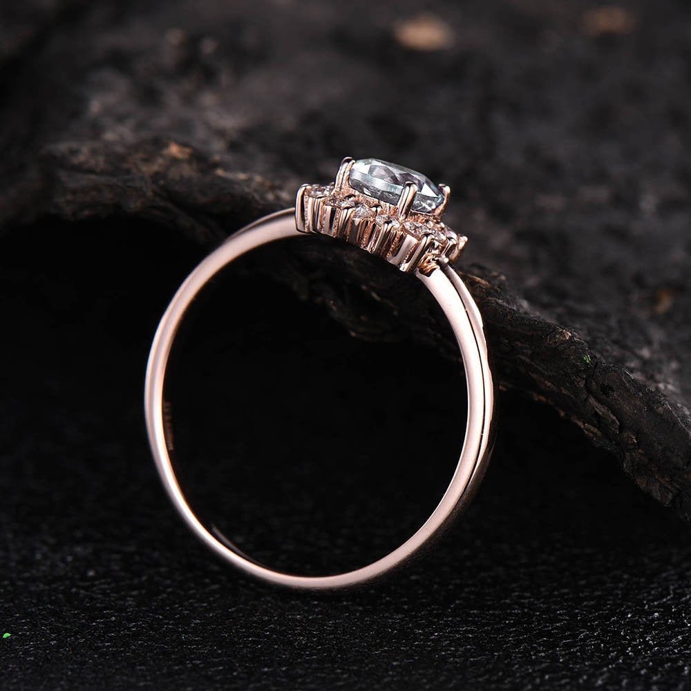 Sunflower cluster halo moissanite ring 5mm moonstone ring gold vintage moonstone engagement ring rose gold anniversary gift unique jewelry
