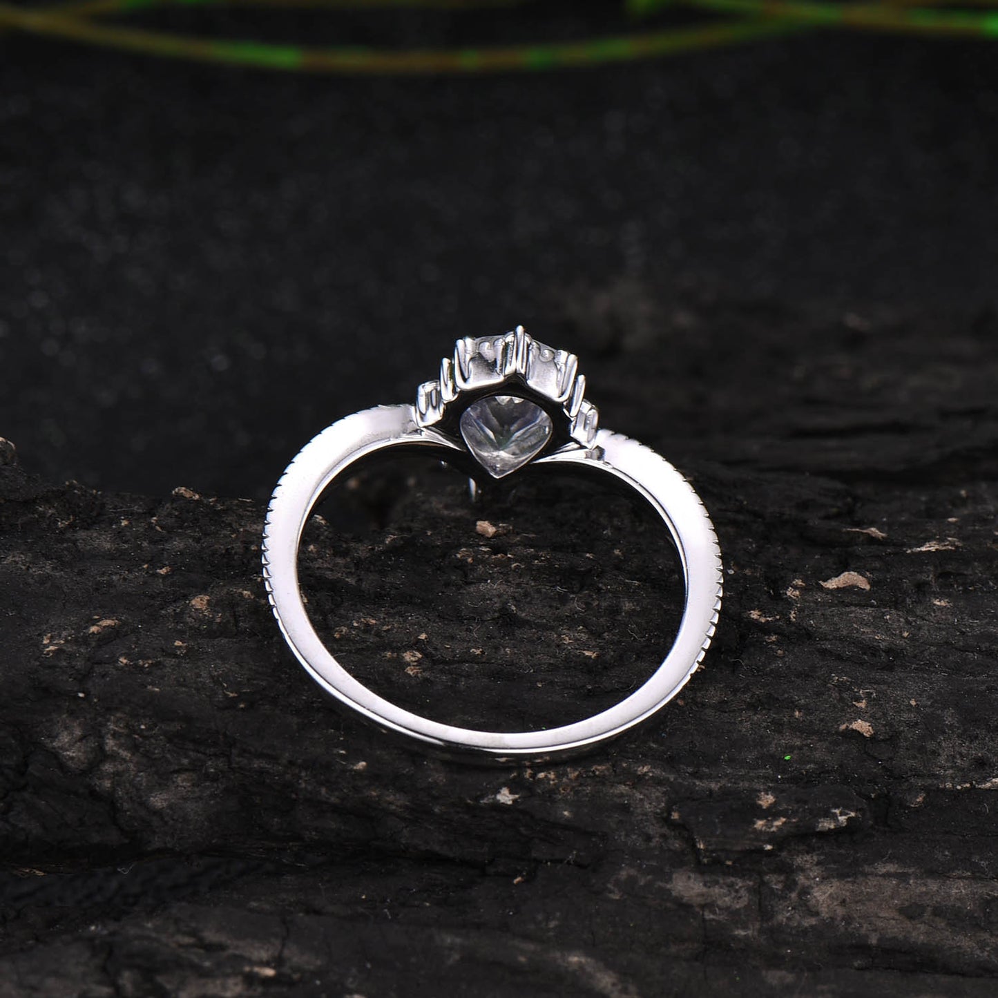 5x7mm pear cut moonstone engagement ring white gold June birthstone ring cluster unique vintage moissanite ring bridal anniversary gift