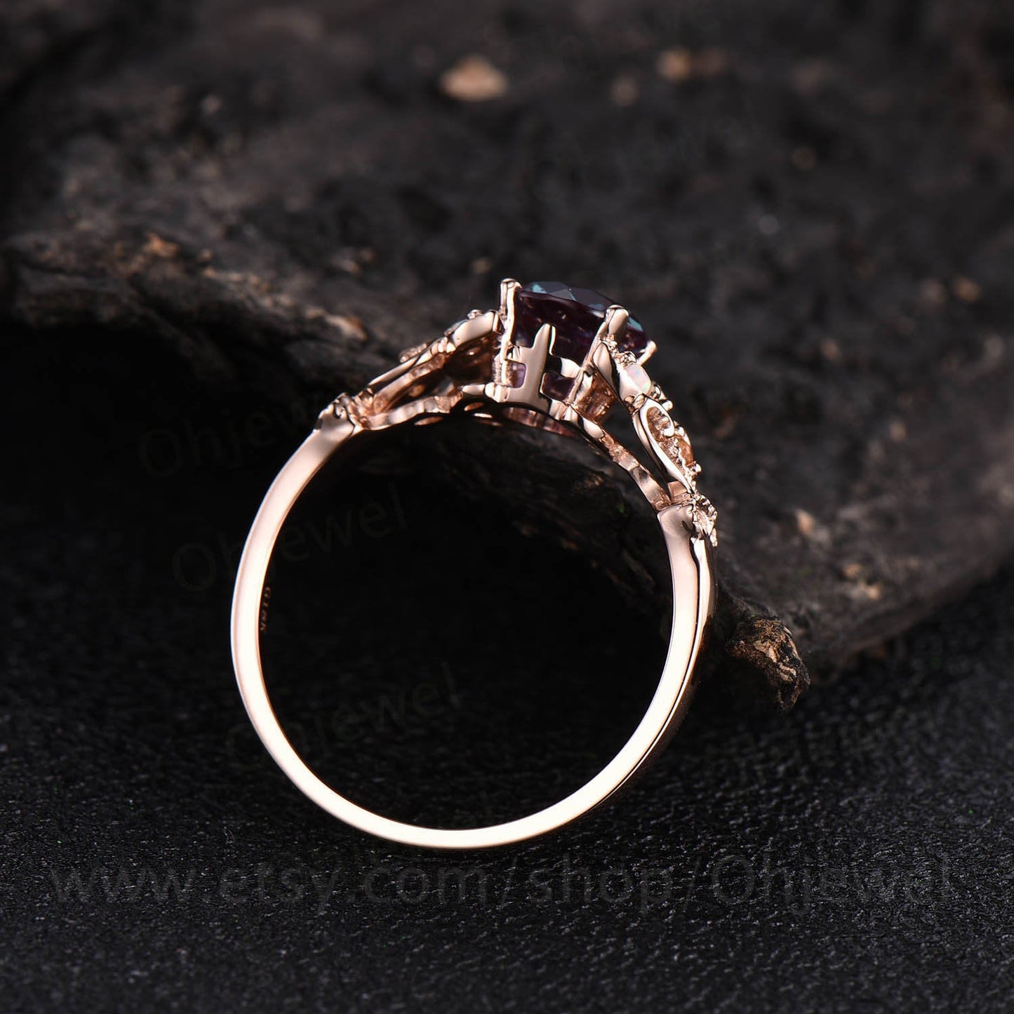 Vintage opal ring citrine ring 1ct round color change alexandrite engagement ring rose gold unique butterfly ring anniversary gift