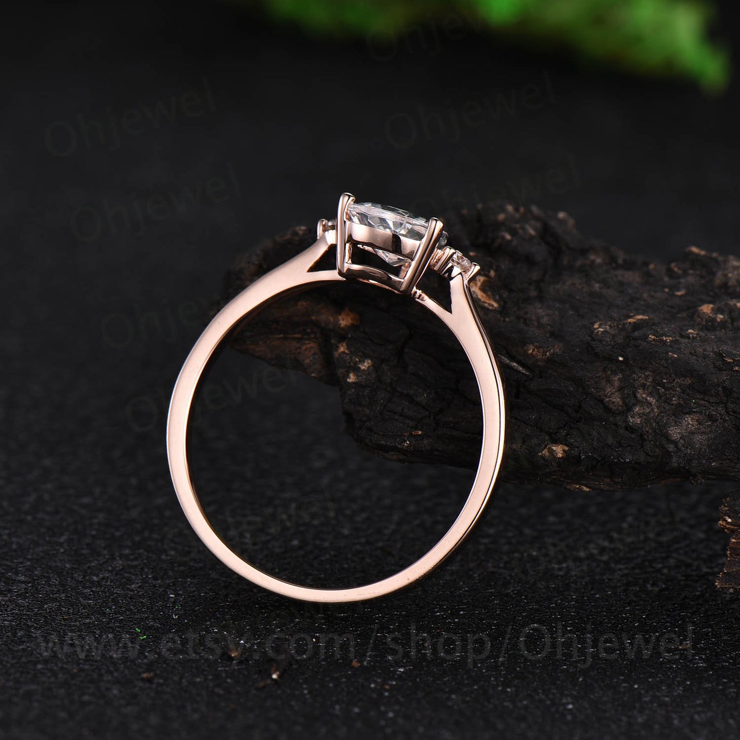 Rose gold ring set moonstone ring set 2pc moonstone engagement ring set 14k 18k rose gold moissanite ring anniversay ring wedding bridal set