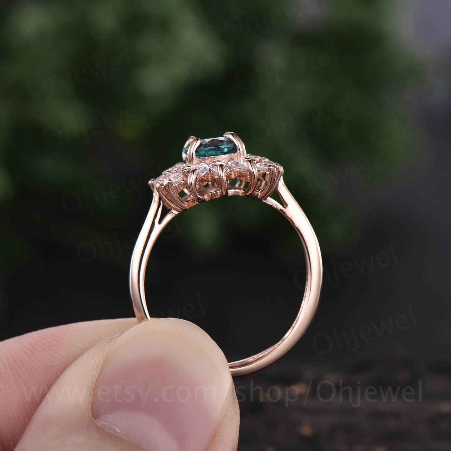 Marquise moissanite ring art deco ring vintage unique halo cluster oval emerald engagement ring rose gold anniversary ring birthday gift
