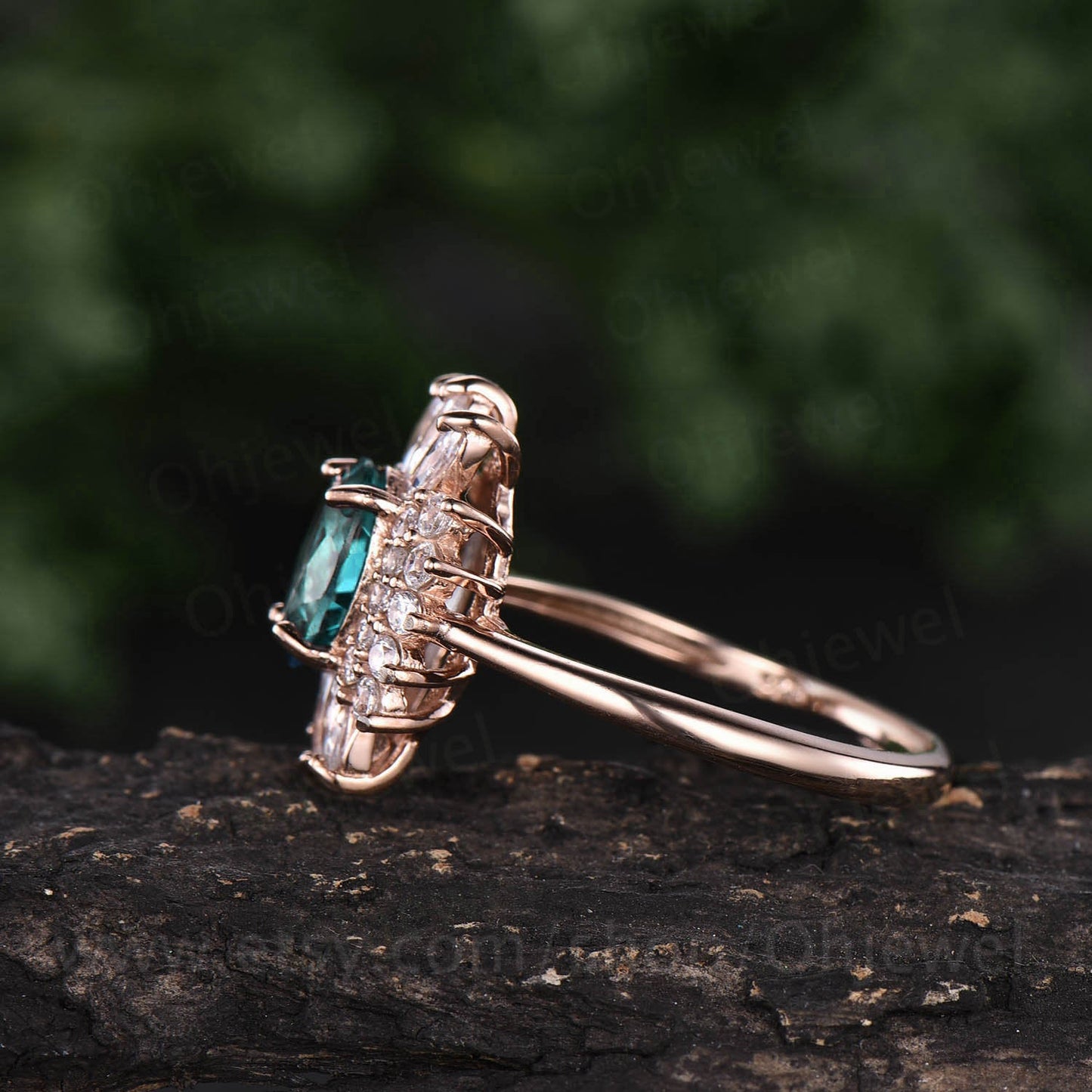 Marquise moissanite ring art deco ring vintage unique halo cluster oval emerald engagement ring rose gold anniversary ring birthday gift
