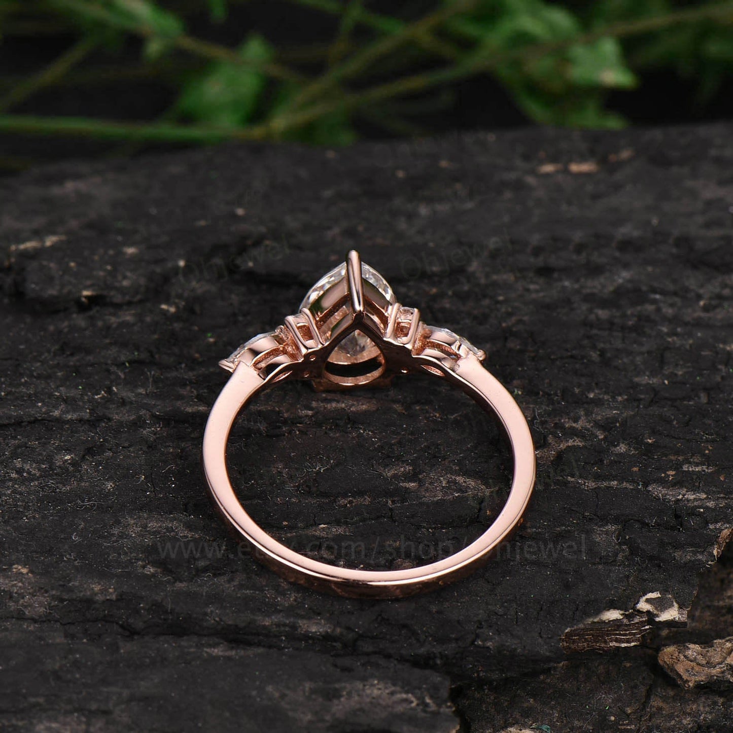 Pear black rutilated quartz engagement ring for women vintage marquise moissanite ring rose gold black stone ring anniversary wedding ring