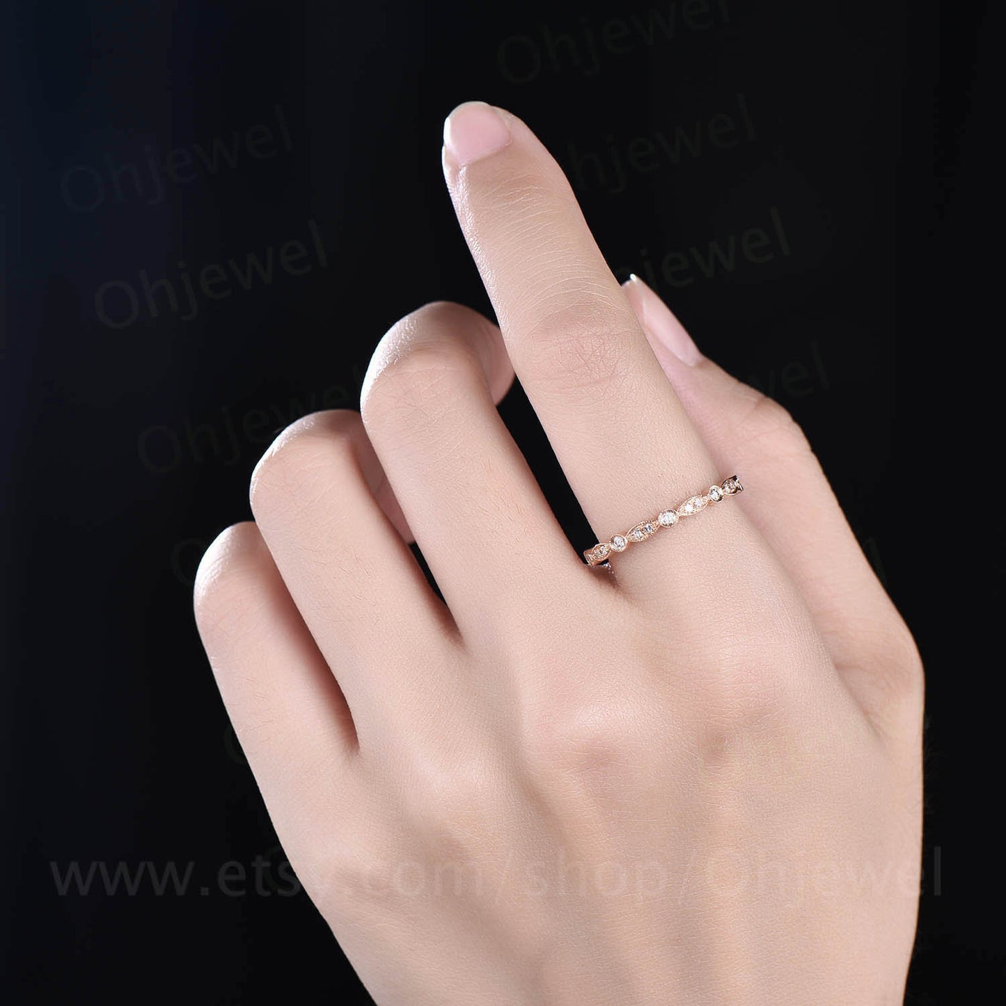 Rose gold ring real diamond ring vintage diamond wedding band art deco ring half eternity ring anniversary ring graduation gift for her