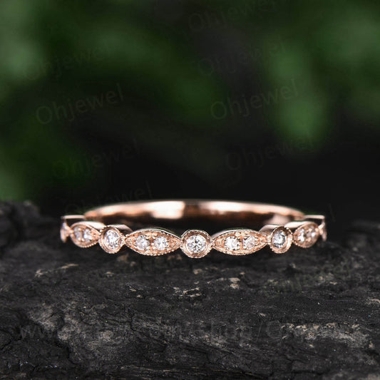 Rose gold ring real diamond ring vintage diamond wedding band art deco ring half eternity ring anniversary ring graduation gift for her