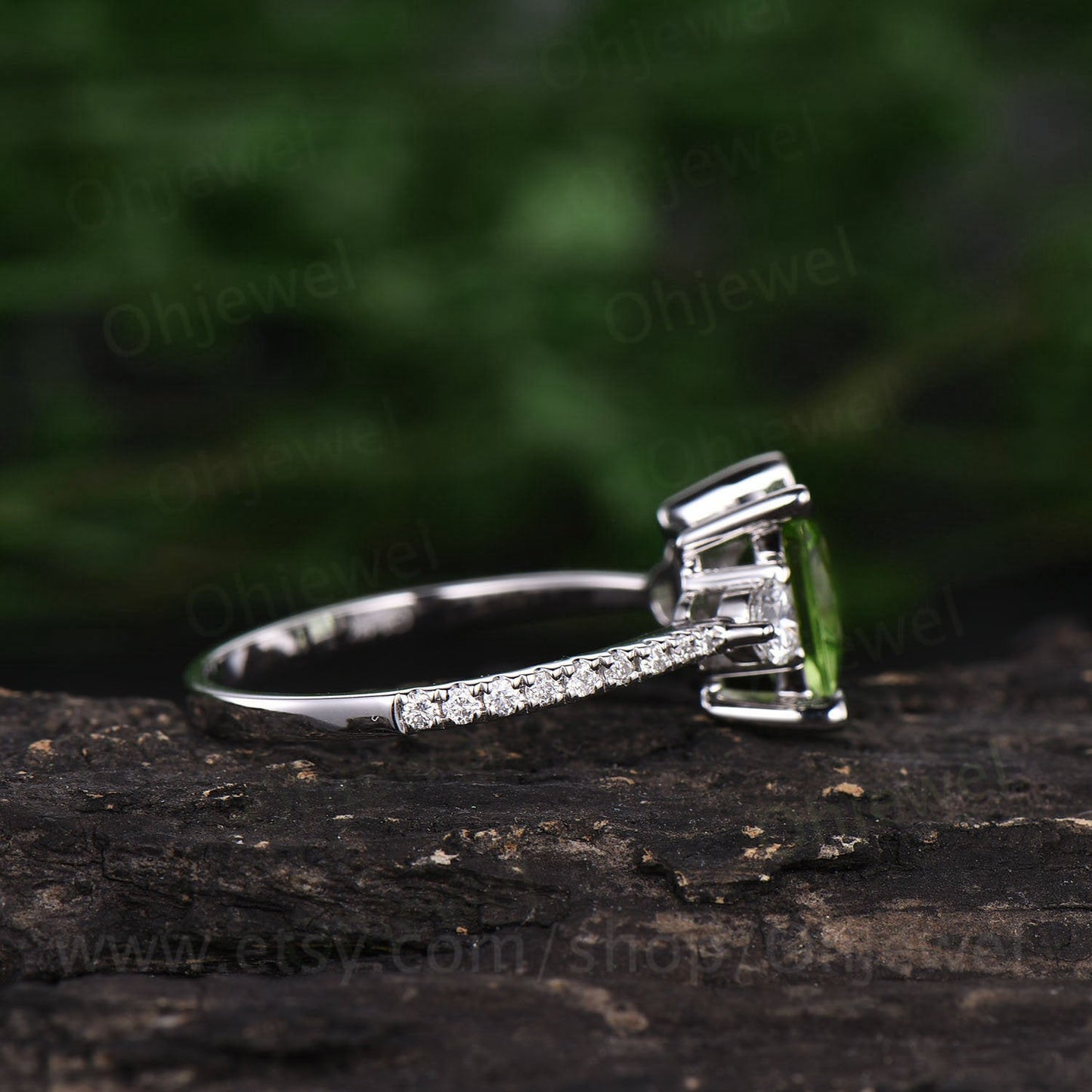 Princess cut engagement ring vintage peridot engagement ring moissanite rings for women solid white gold birthday gift peridot jewelry