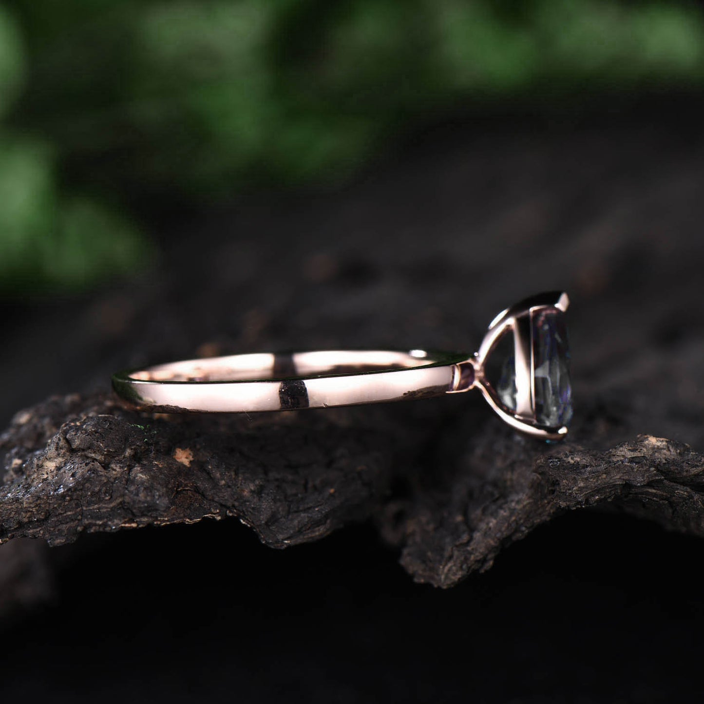 6x8mm teardrop black rutilated quartz engagement ring for women solid 14k/18k rose gold Solitaire ring graduation birthday anniversary gift