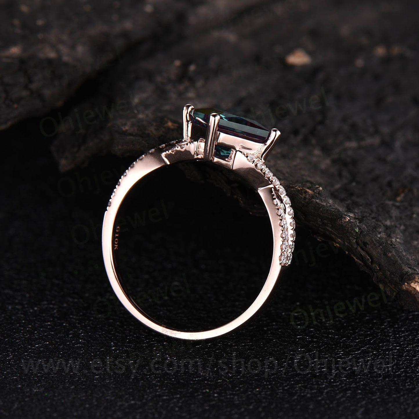 7mm Princess cut emerald engagement ring rose gold emerald rings for women vintage unique ring emerald jewelry May birthstone ring gift
