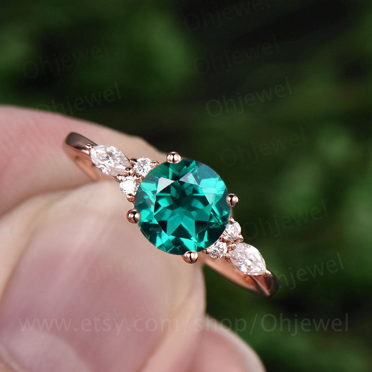 7mm round emerald ring for women vintage emerald engagement ring rose gold marquise moissanite ring emerald jewelry 7 stone ring bridal ring